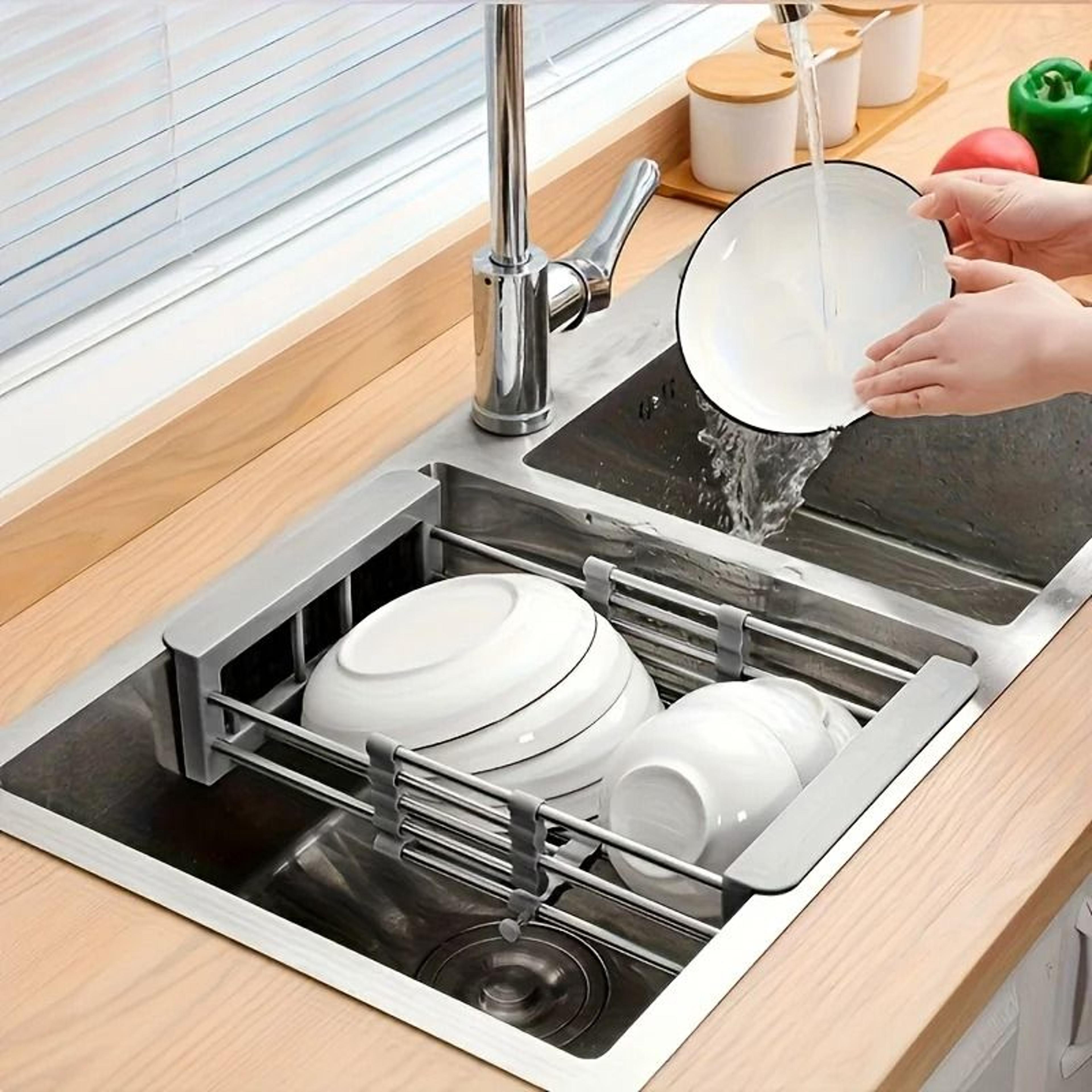 Retractable Stainless Steel Kitchen Sink Drain Rack  Over The Sink Dish Drying Basket 3