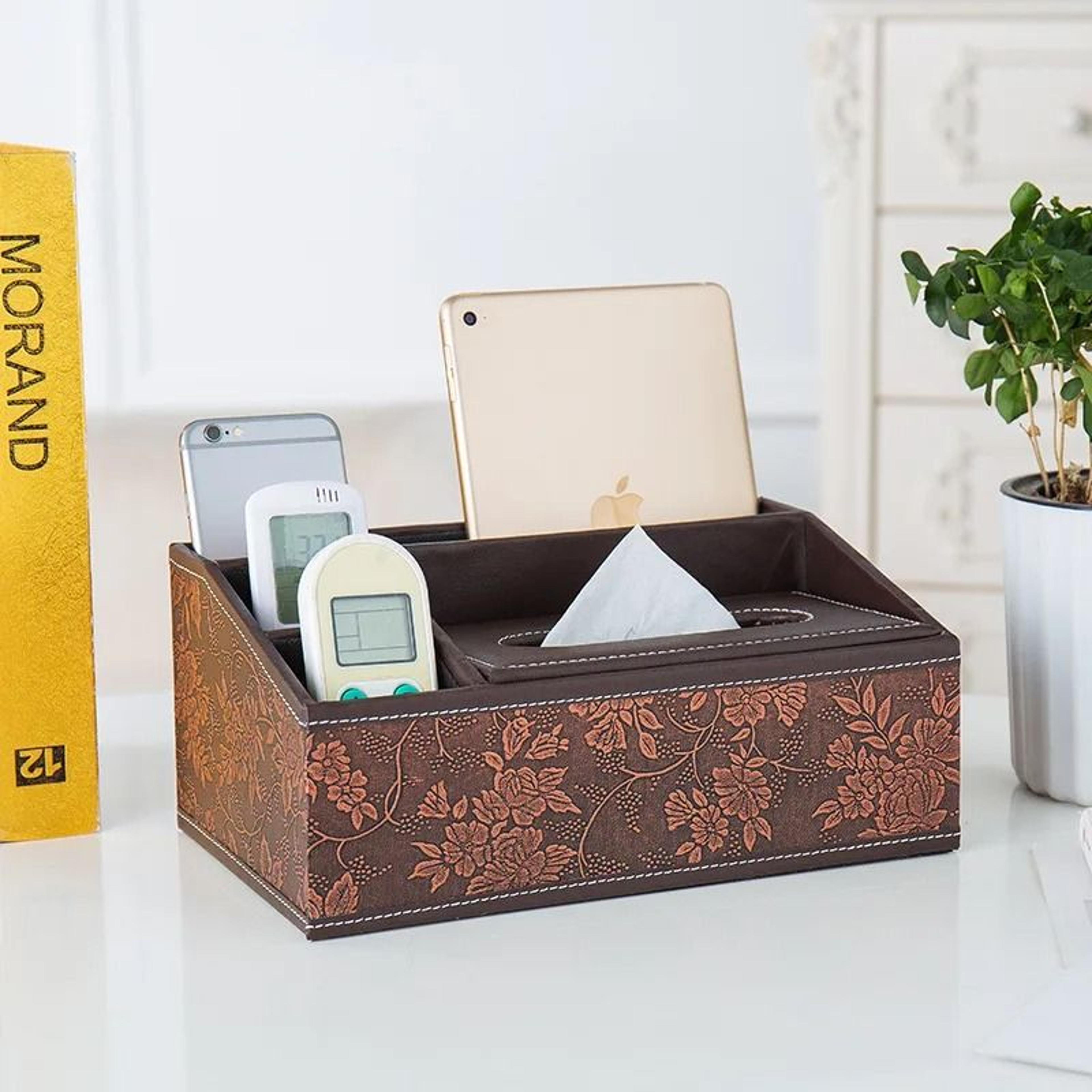 Multifunctional Tissue Box With Stationery Remote Control Organizer 22