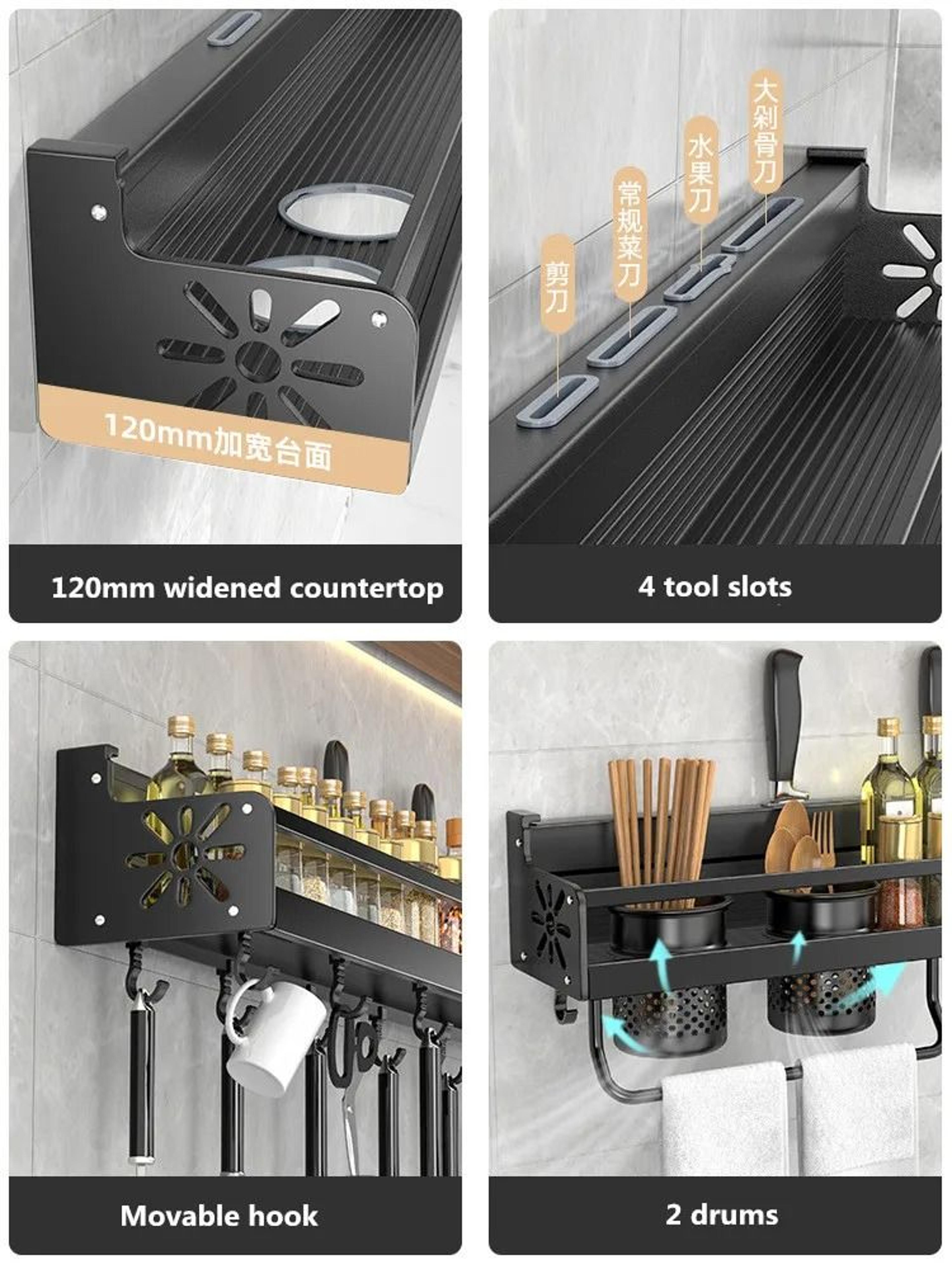WallMounted Kitchen Organizer Shelf  Spice Storage Rack With Knife Holder 4