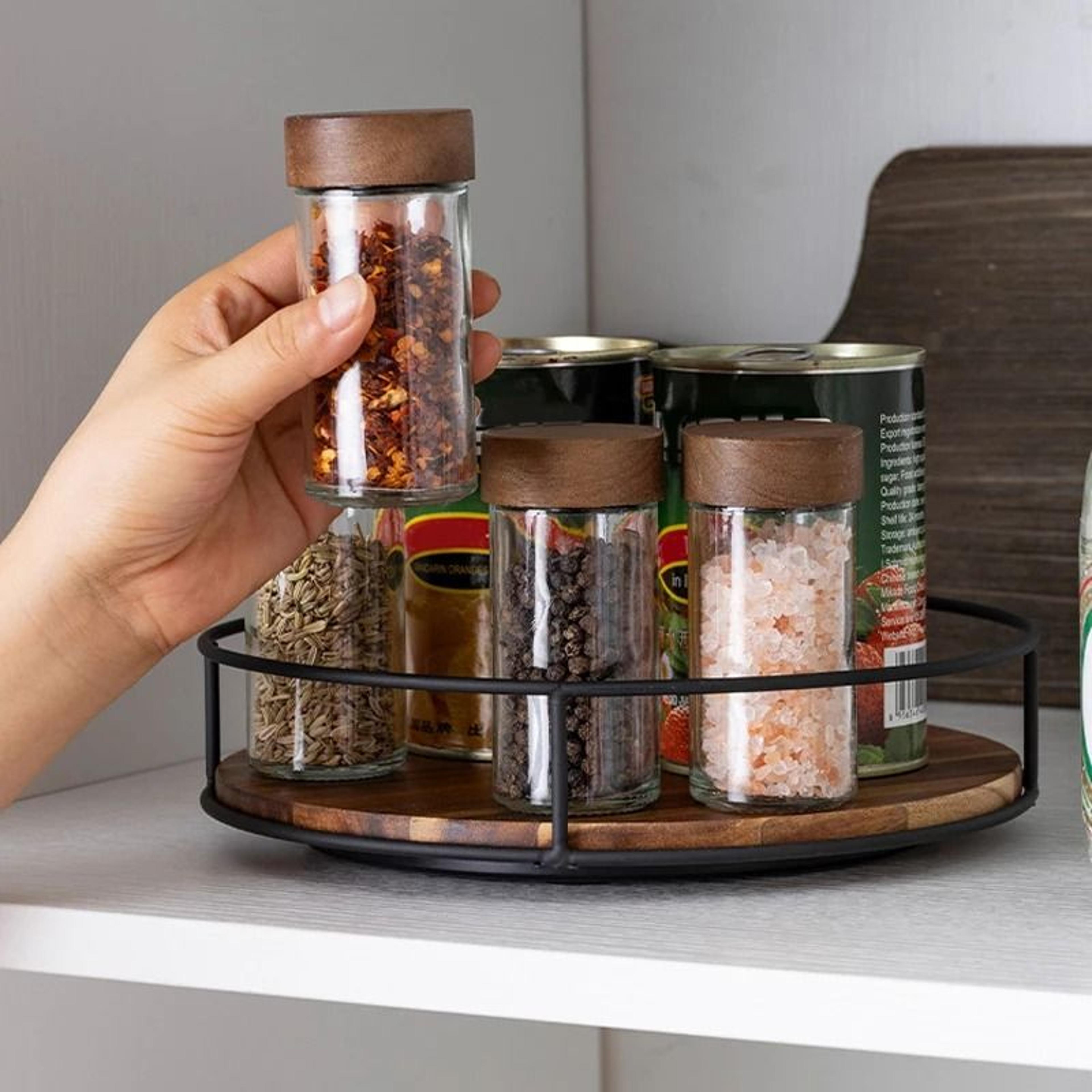 Kitchen 360Degree Rotating Storage Rack  Lazy Susan Wooden Tray Organizer 3