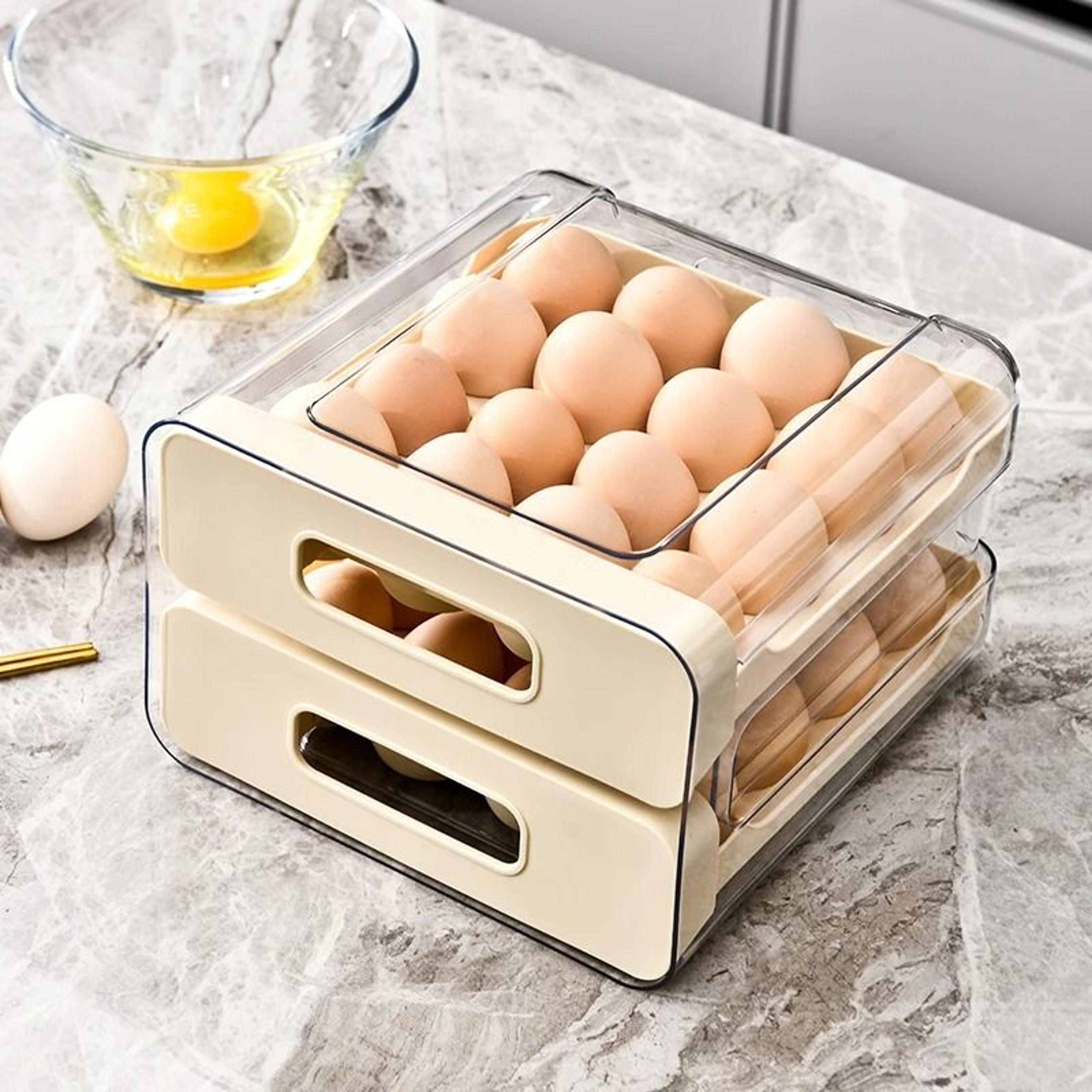 2Drawer Stackable Egg Tray  SlideOut Refrigerator Storage Box 0