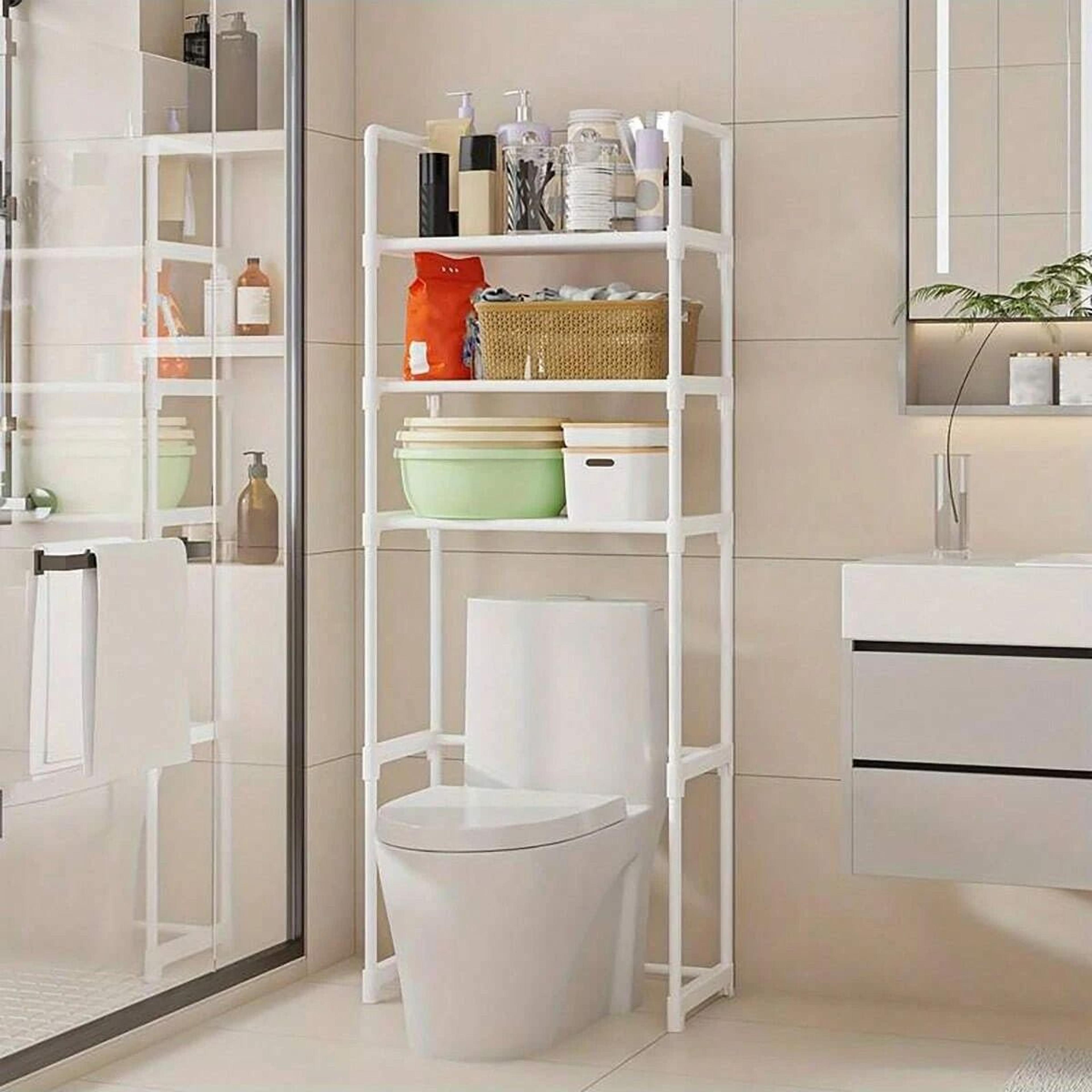 3-tier over-the-toilet bathroom storage rack & multifunctional organizer platform