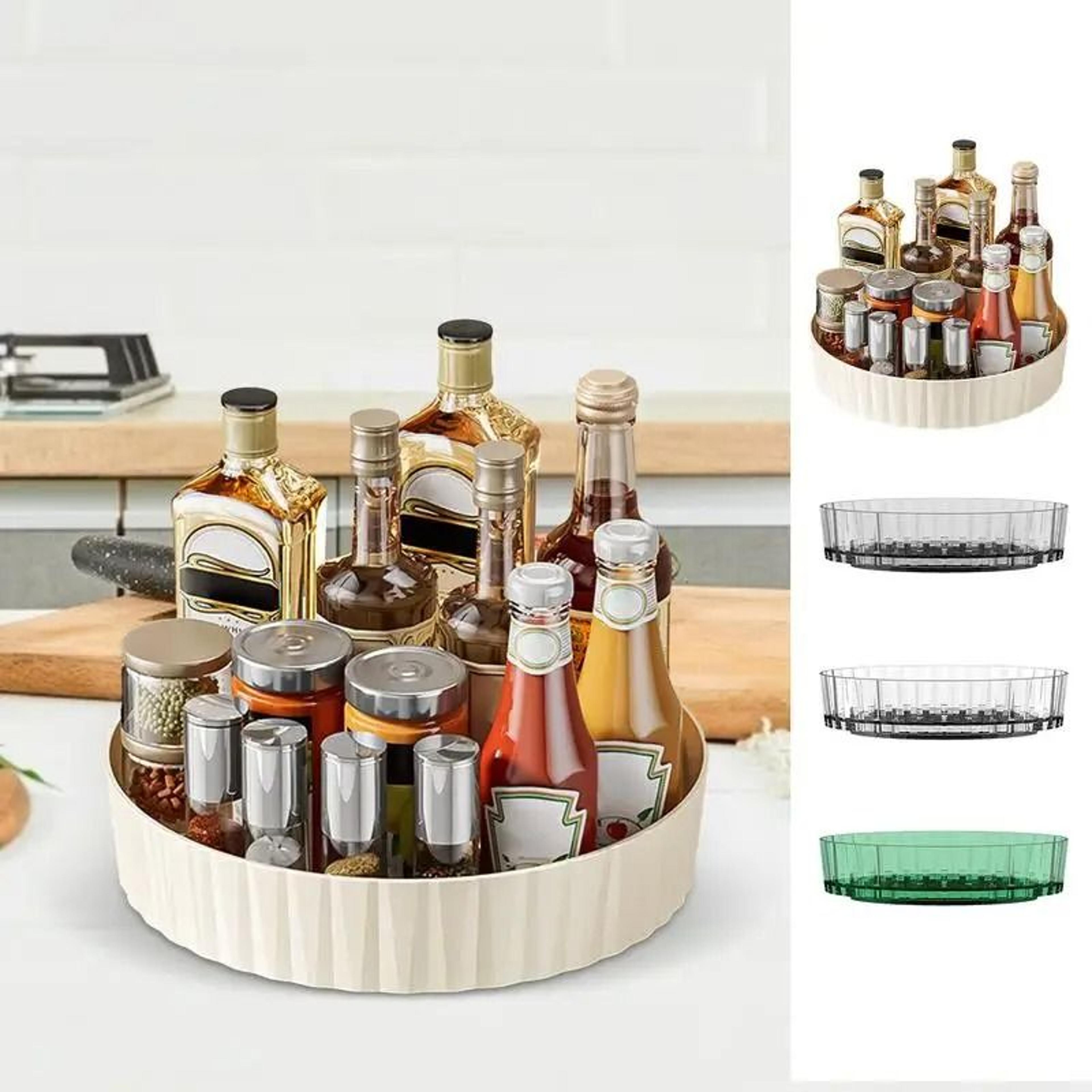360Degree Rotating Fridge Organizer Tray  Round Cabinet Condiment Storage Rack 4