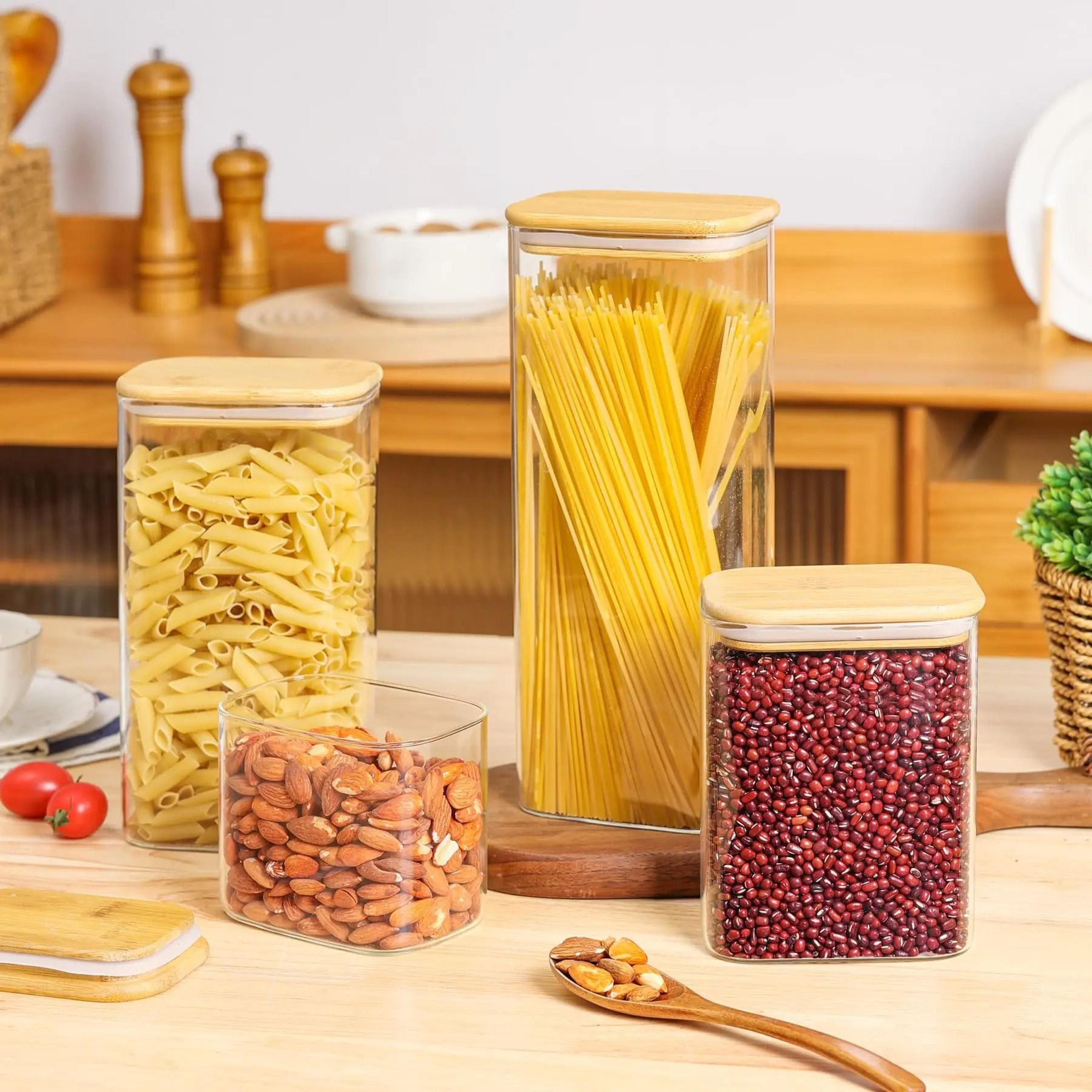 Premium Rectangular Clear Glass Storage Jars With Airtight EcoFriendly Bamboo Lids 4