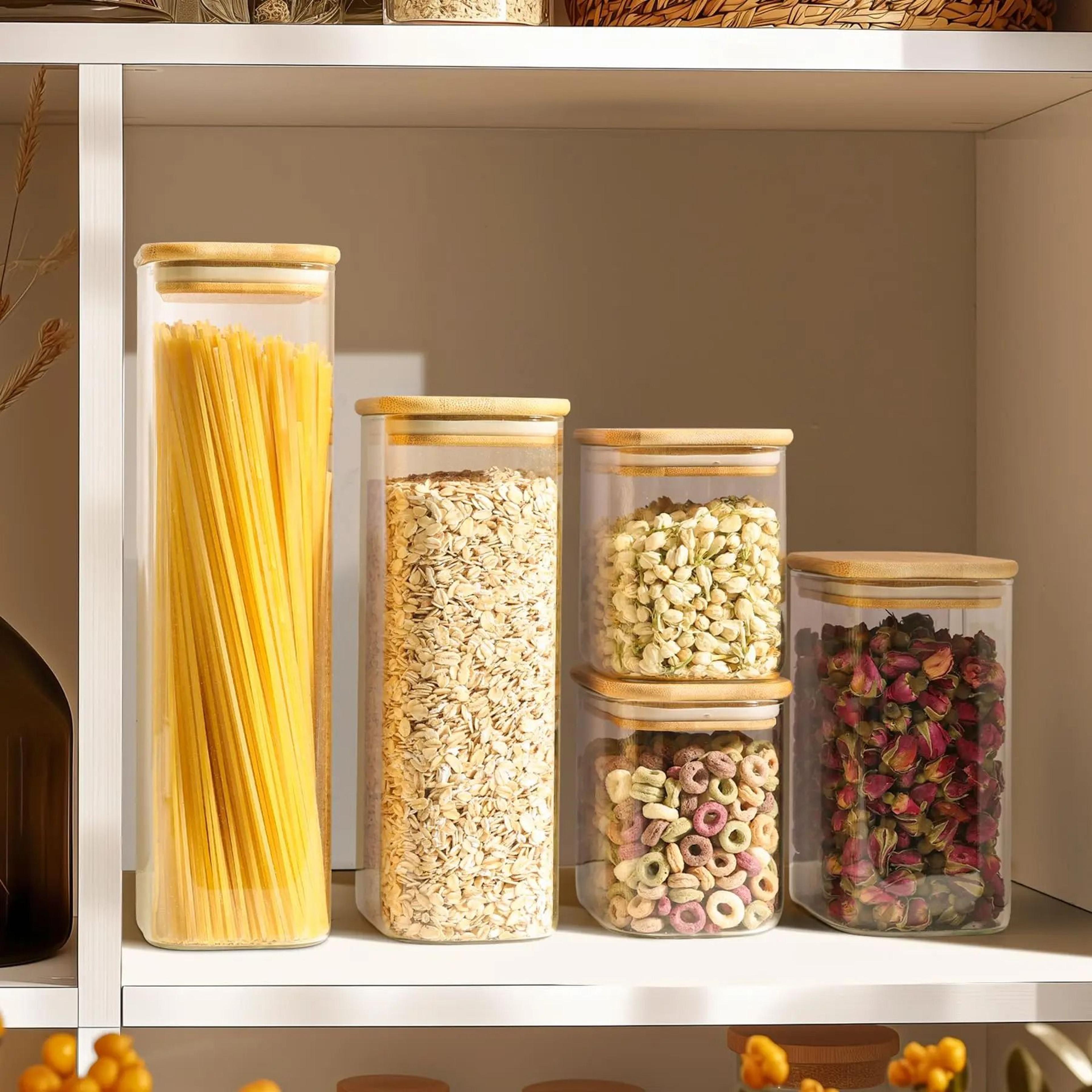 Premium Rectangular Clear Glass Storage Jars With Airtight EcoFriendly Bamboo Lids 5