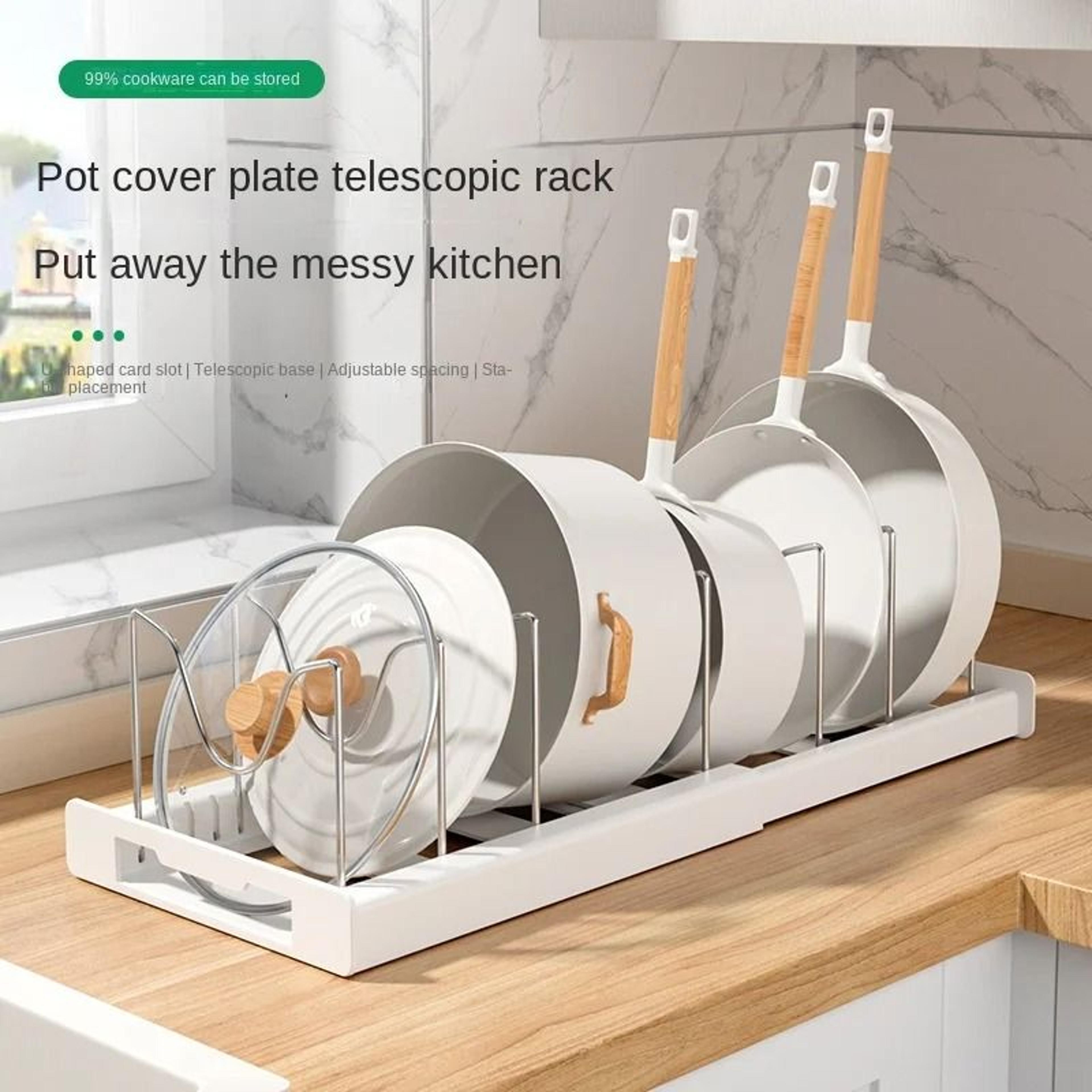 Expandable Kitchen Pot And Pan Storage Rack  Adjustable Organizer Lid Holder 5