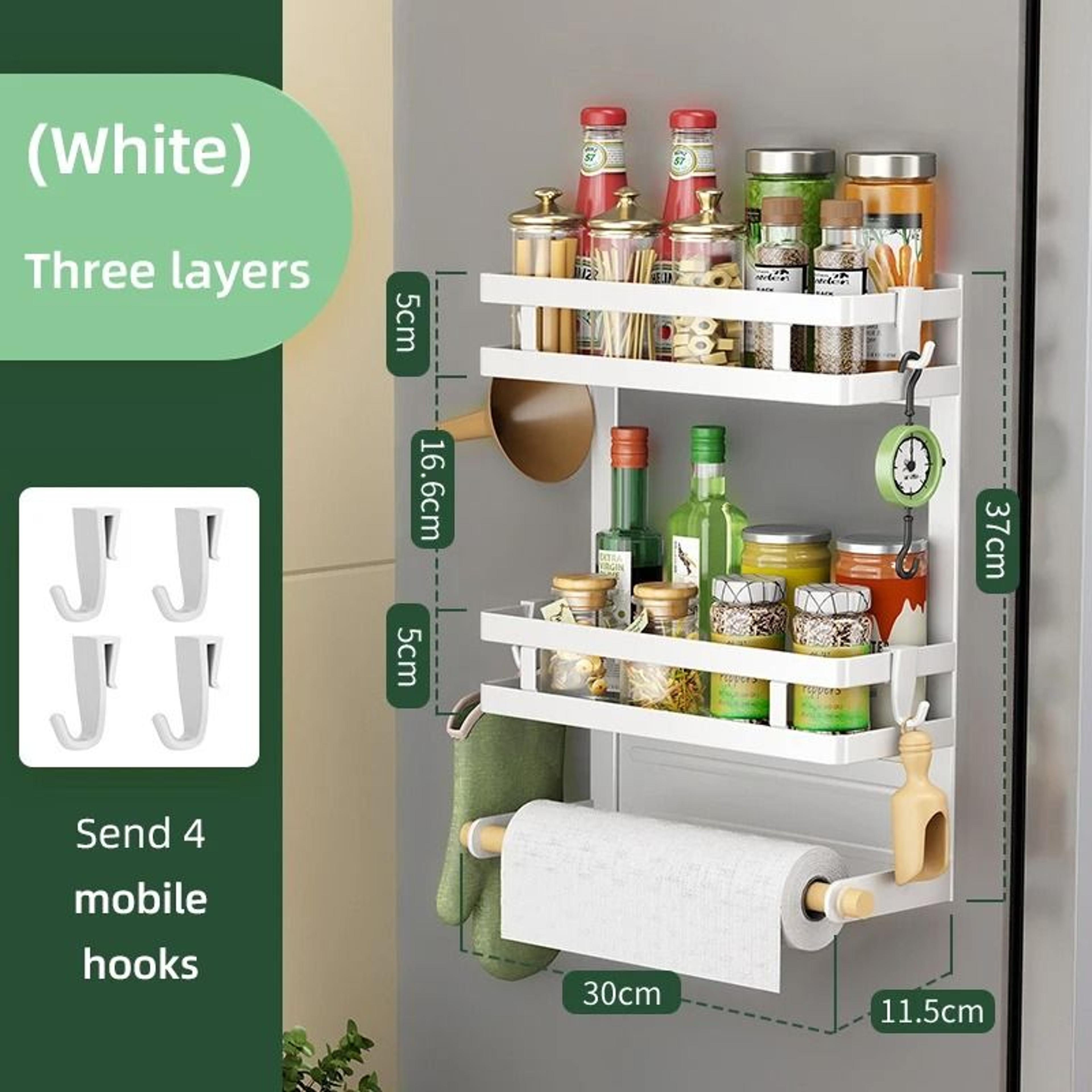 Magnetic Refrigerator SideMount Organizer  MultiLayer Kitchen Storage Shelf  Towel Holder 7