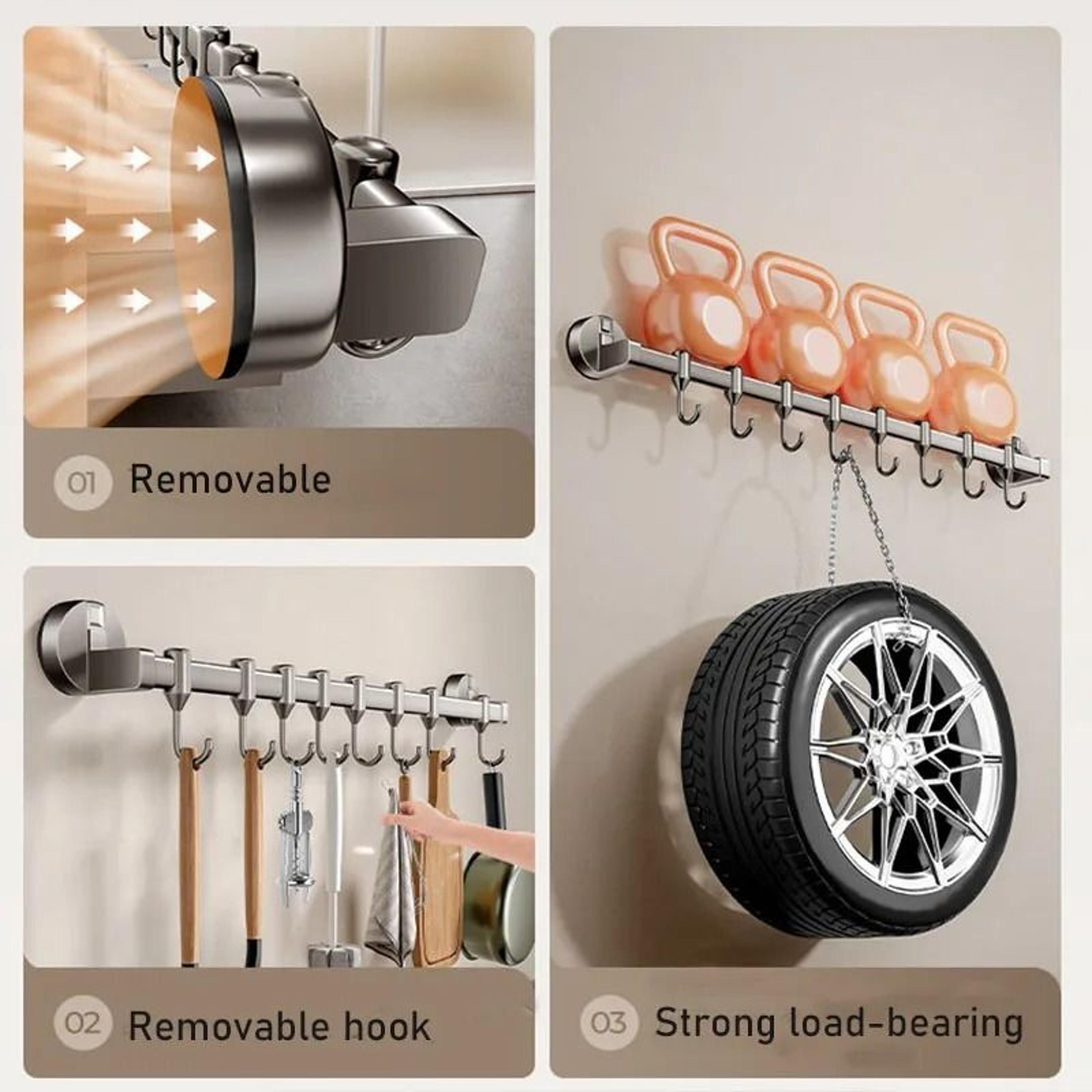 Kitchen Vacuum Suction Cup Hanging Storage Hook Rack  Aluminum Alloy Spatula Drain Rack 3