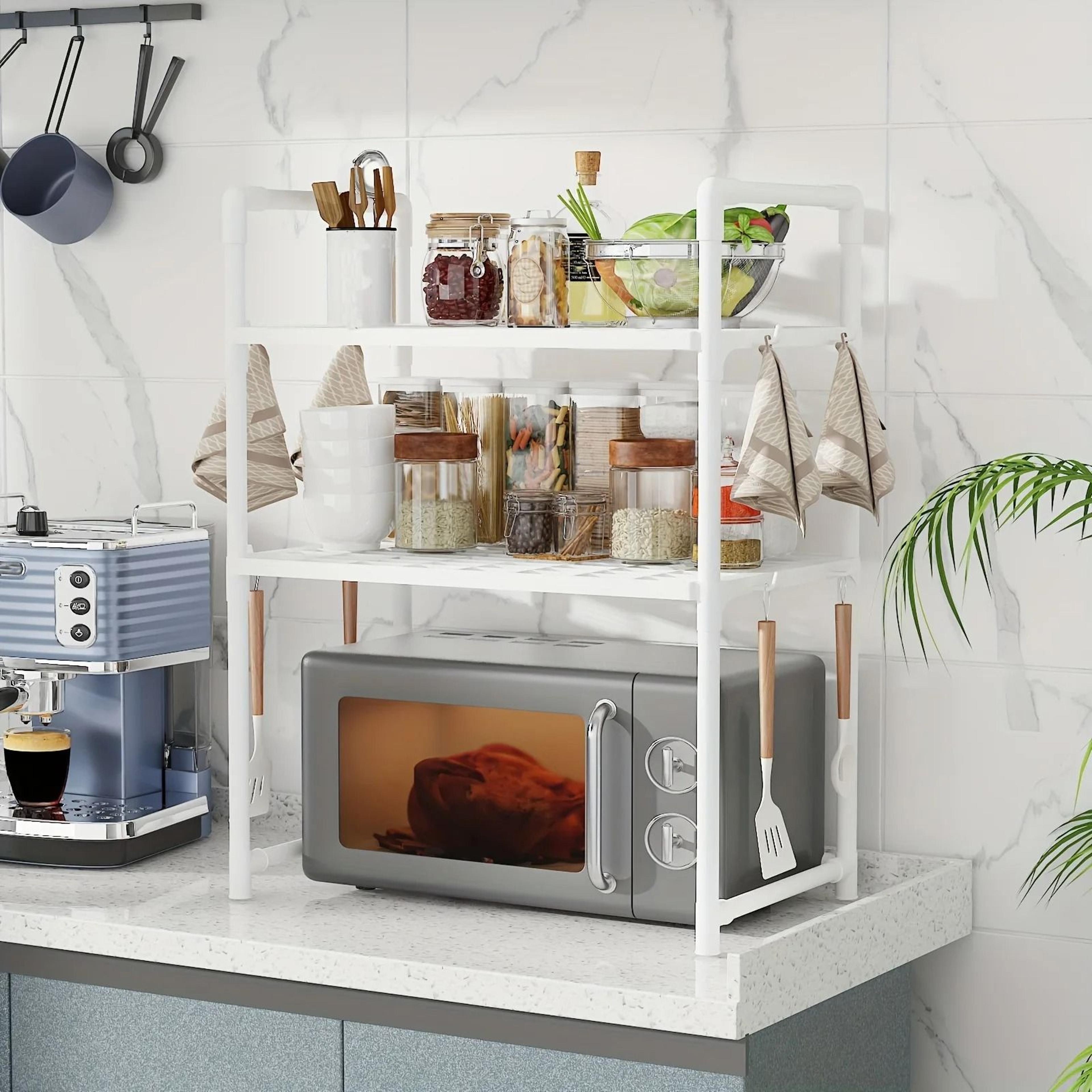 HeavyDuty Adjustable Microwave Stand  Stackable  Foldable Telescopic Countertop Storage Rack 1