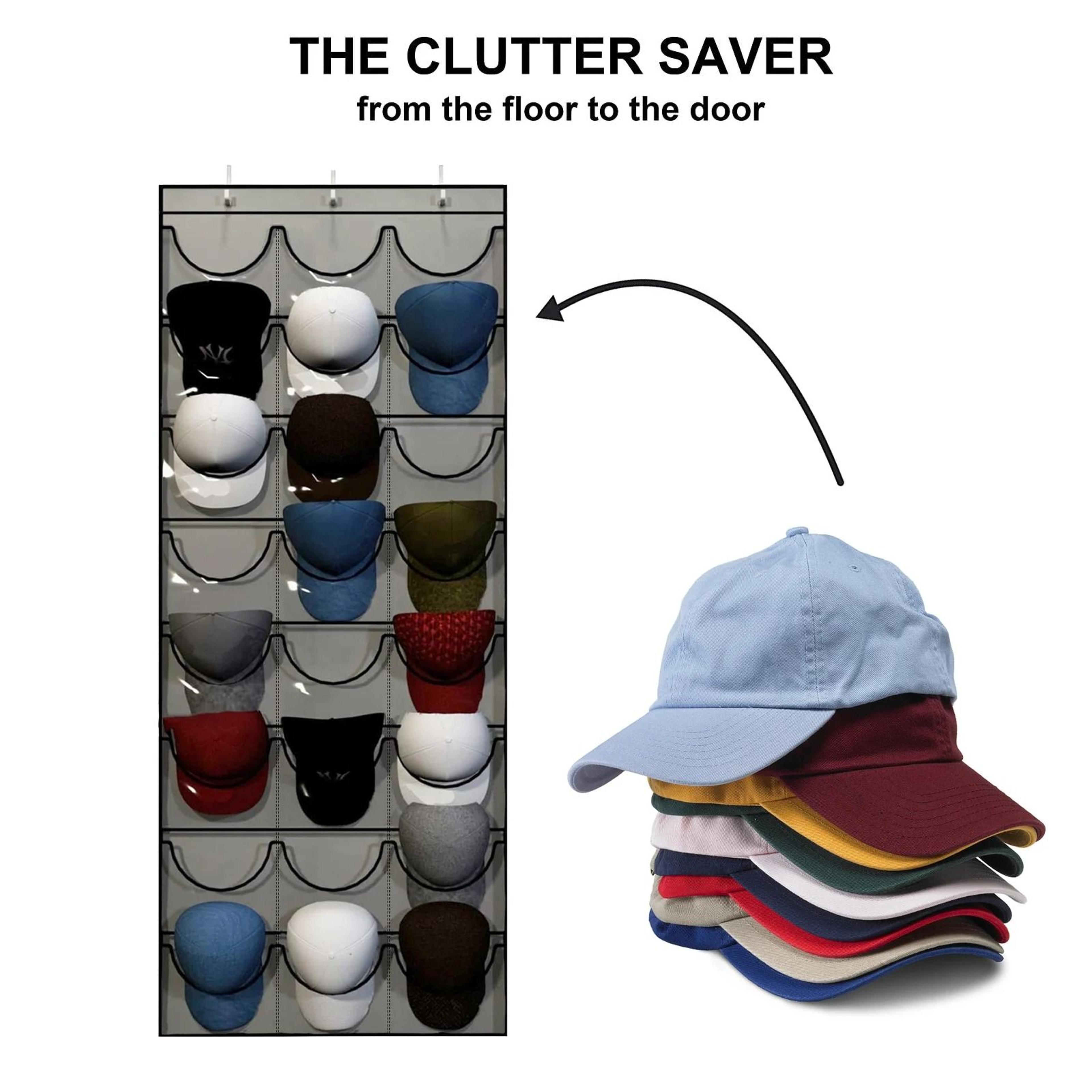 Hanging Hat Storage Holder Organizer  24 Clear Pockets OverTheDoor Baseball Cap Rack 1