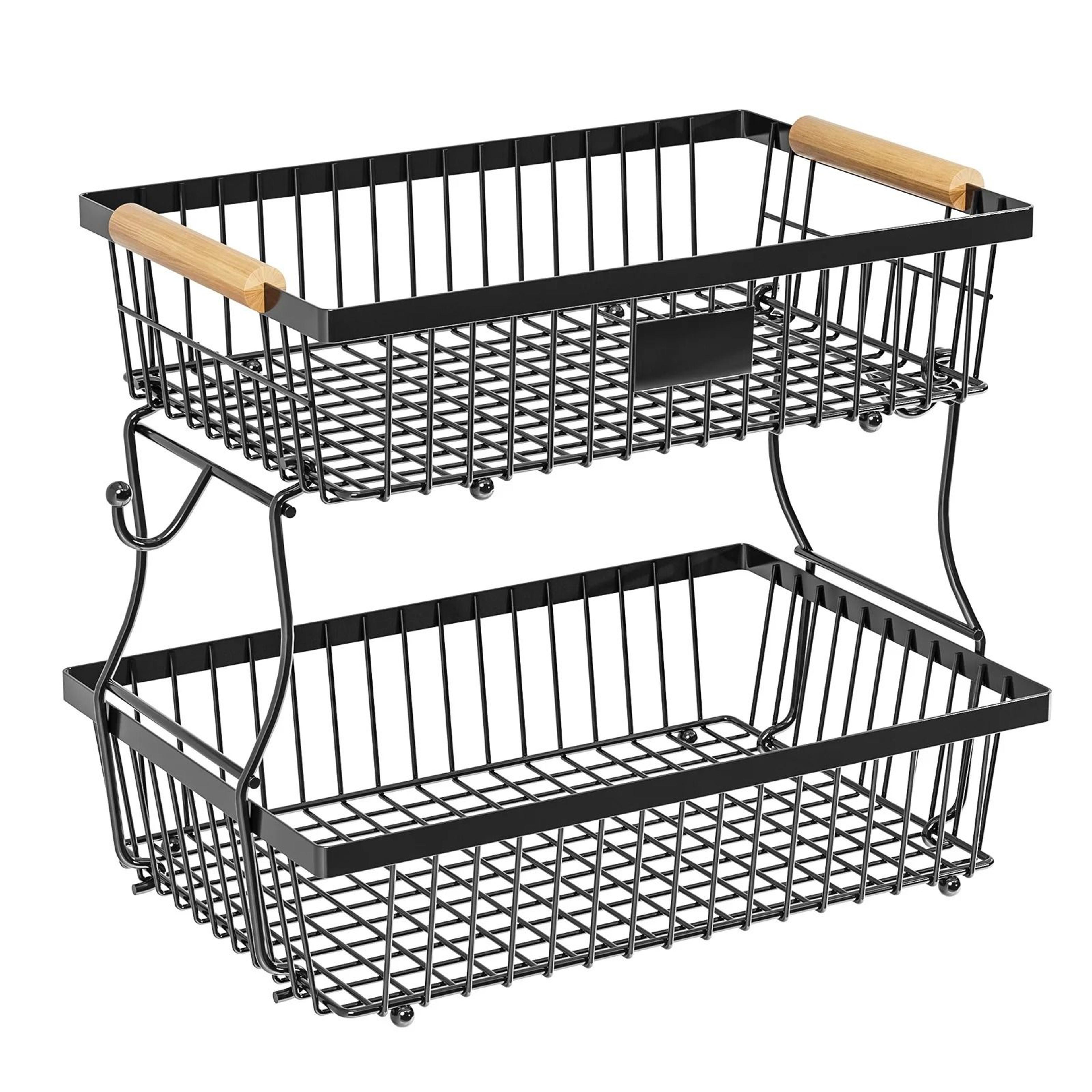 2Tier Detachable Fruit And Vegetable Storage Rack  Wood Handle Countertop Kitchen Organizer Tray 4