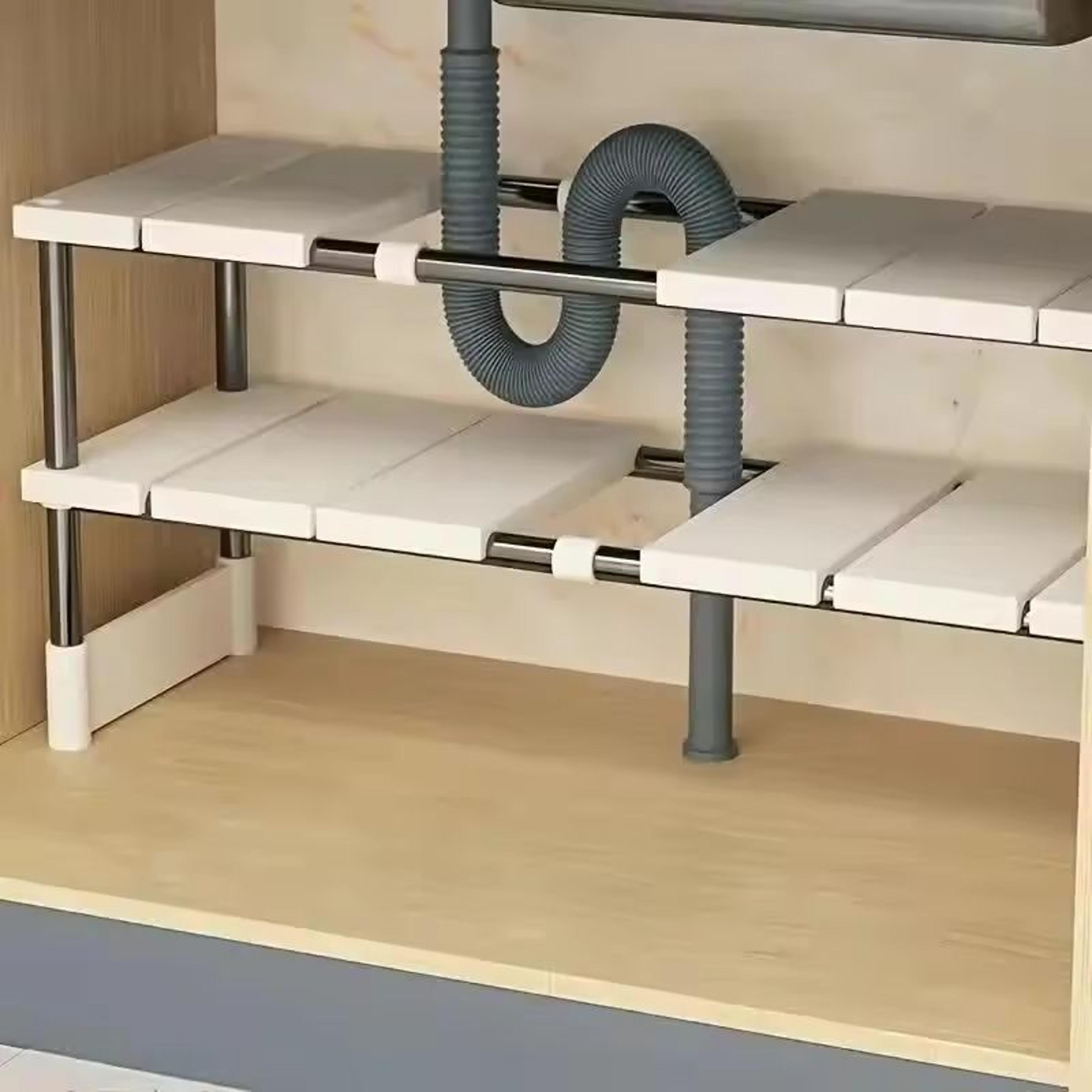 Adjustable UnderSink Storage Rack  MultiLayer SpaceSaving Cabinet Organizer 0