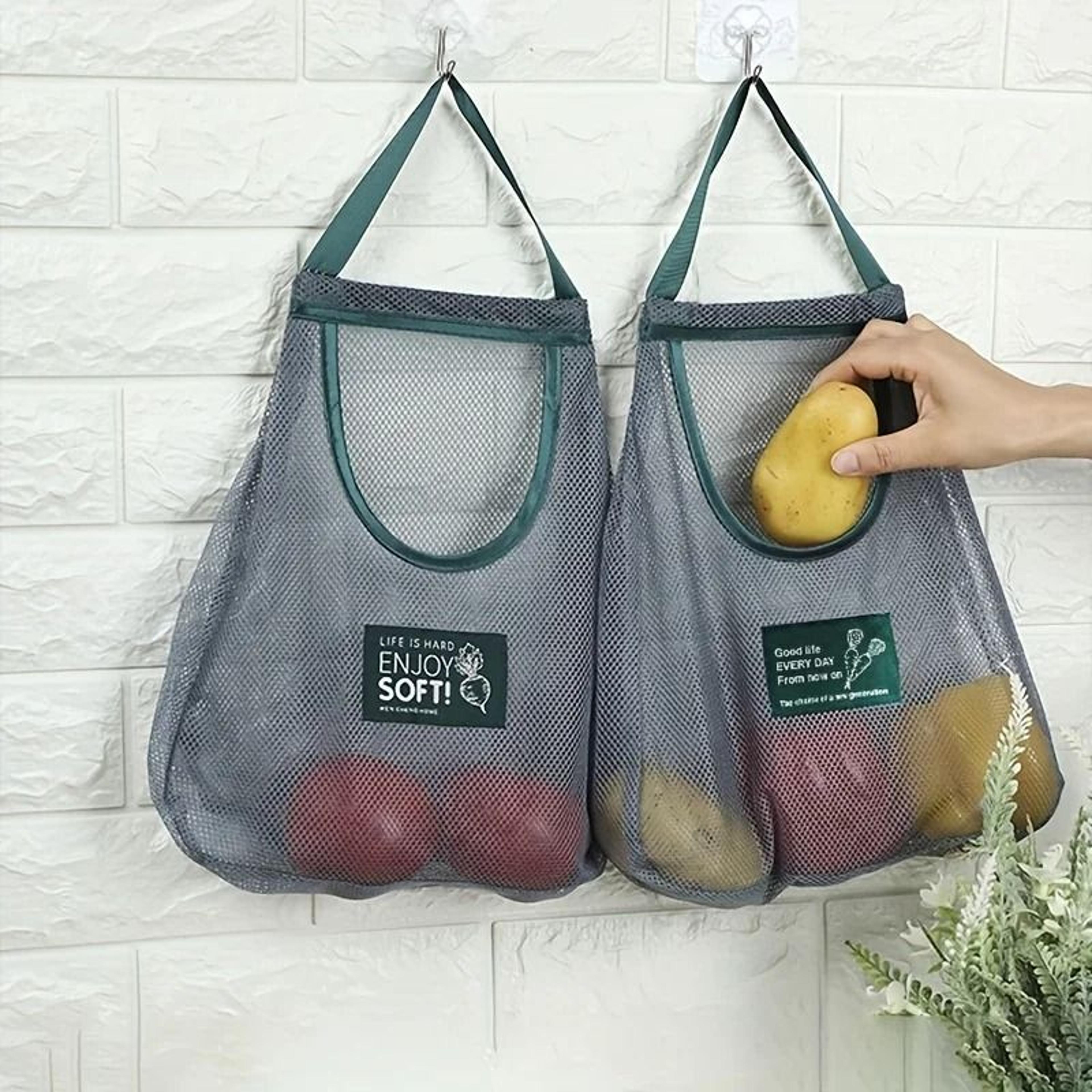 hanging mesh storage bags - collapsible breathable organizer for garlic, potatoes, and onions