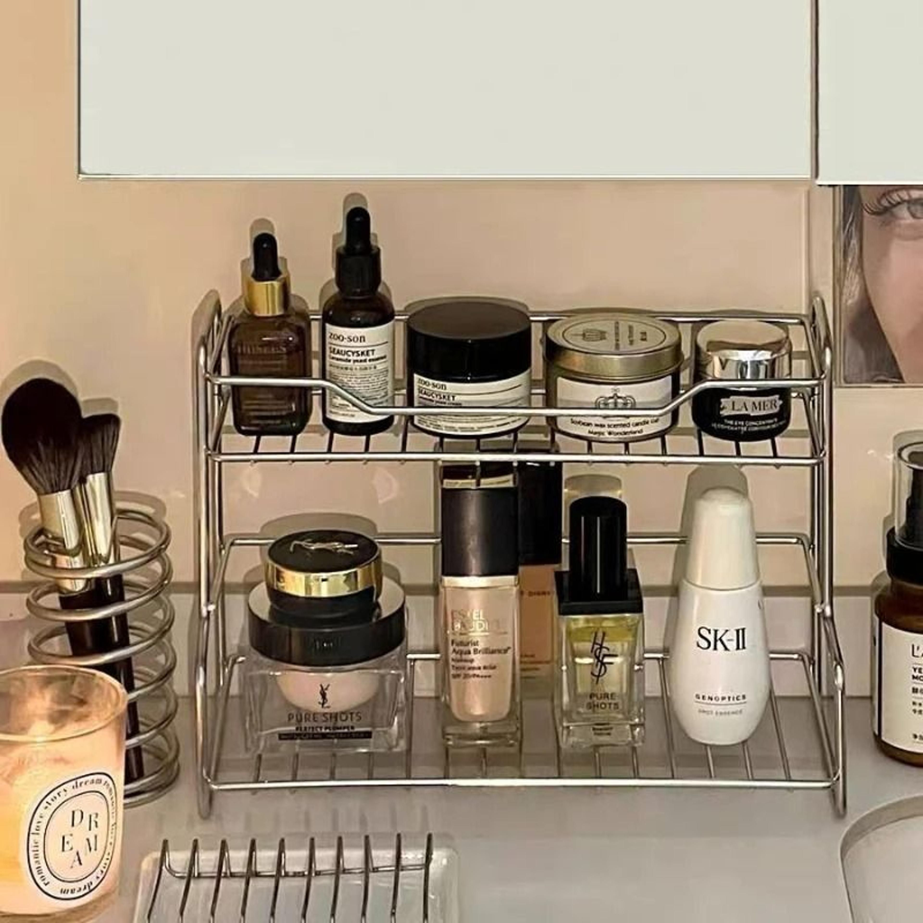 Minimalist DoubleLayer Bathroom Storage Rack  Countertop Vanity  Sink Organizer 4