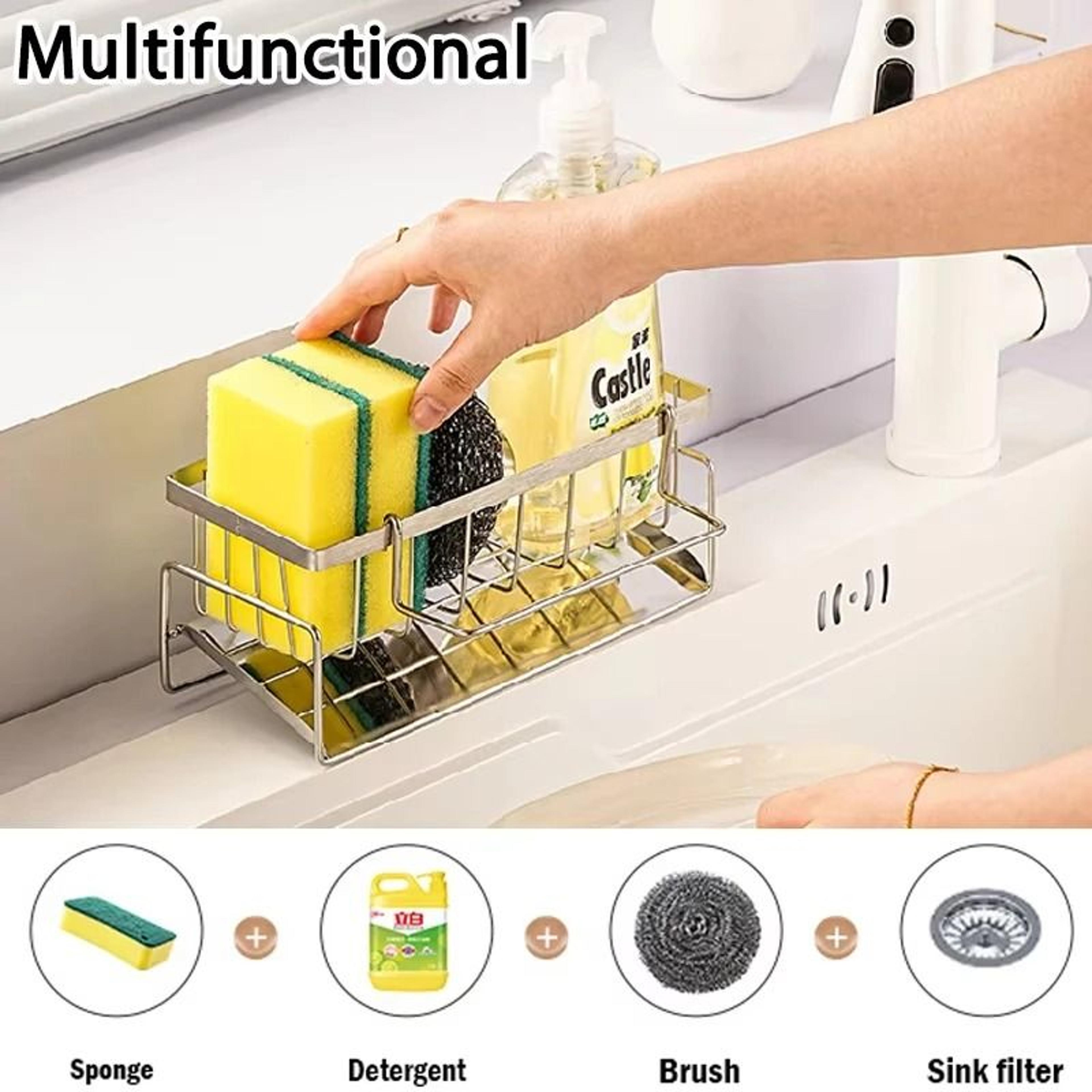 Stainless Steel Kitchen Sink Drain Rack  Multifunctional Sponge Rag  Cleanser Storage Shelf 1