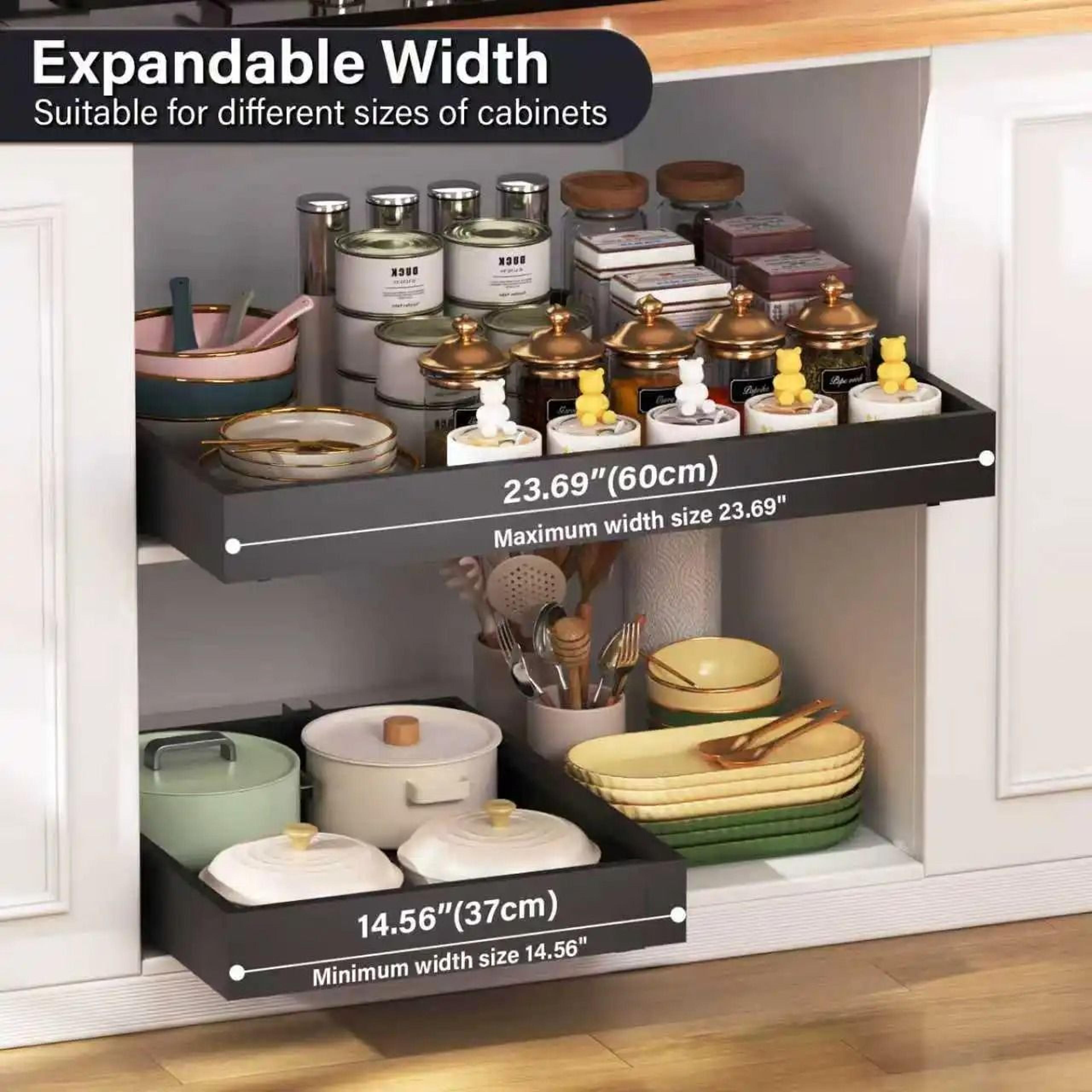 Pull Out Cabinet Organizer Tray  Expandable UnderSink Storage Rack  Silent Slide Drawer 1
