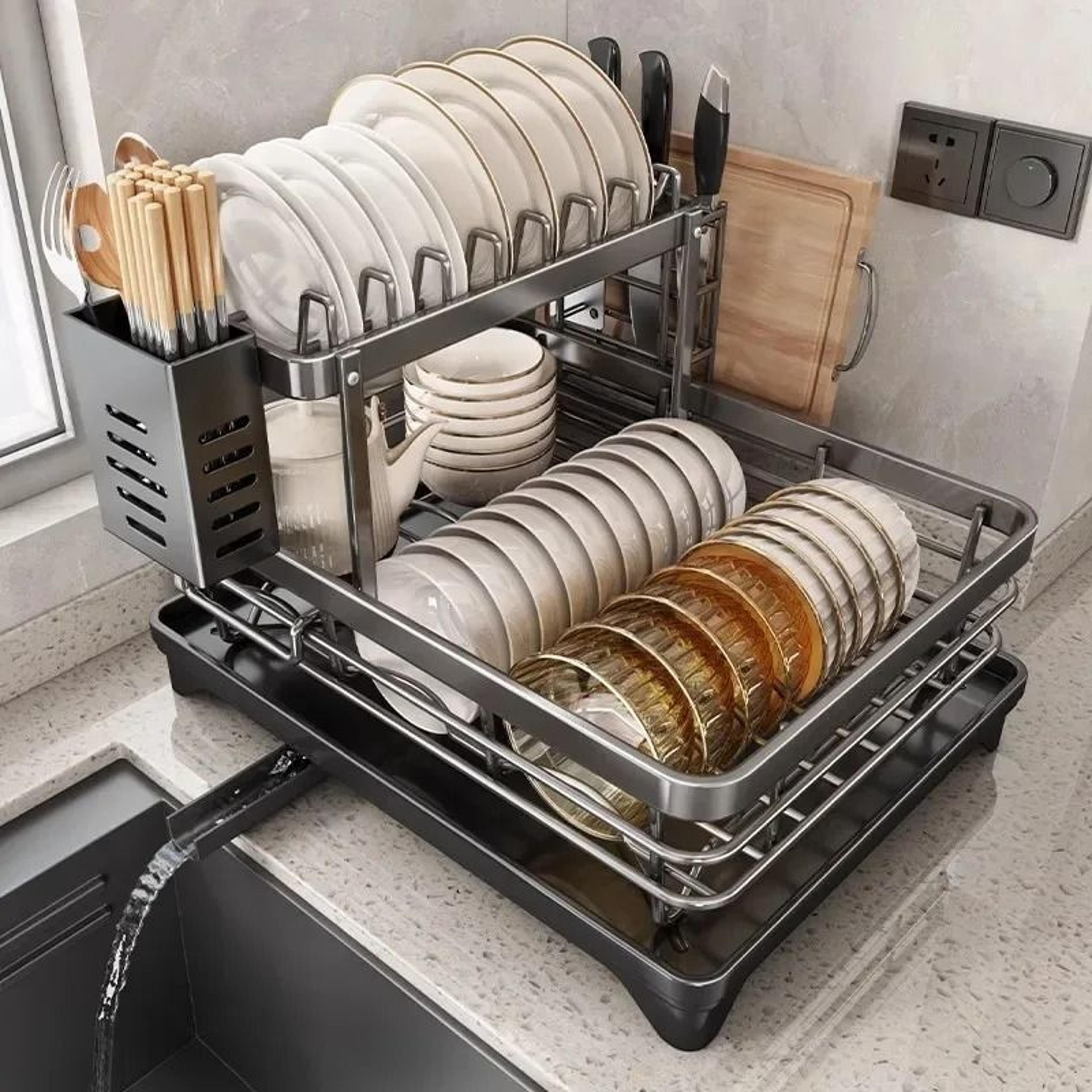 Stainless Steel Dish Drying Rack With Drainboard  OverSink Plate Organizer For Kitchen Storage  Org 1