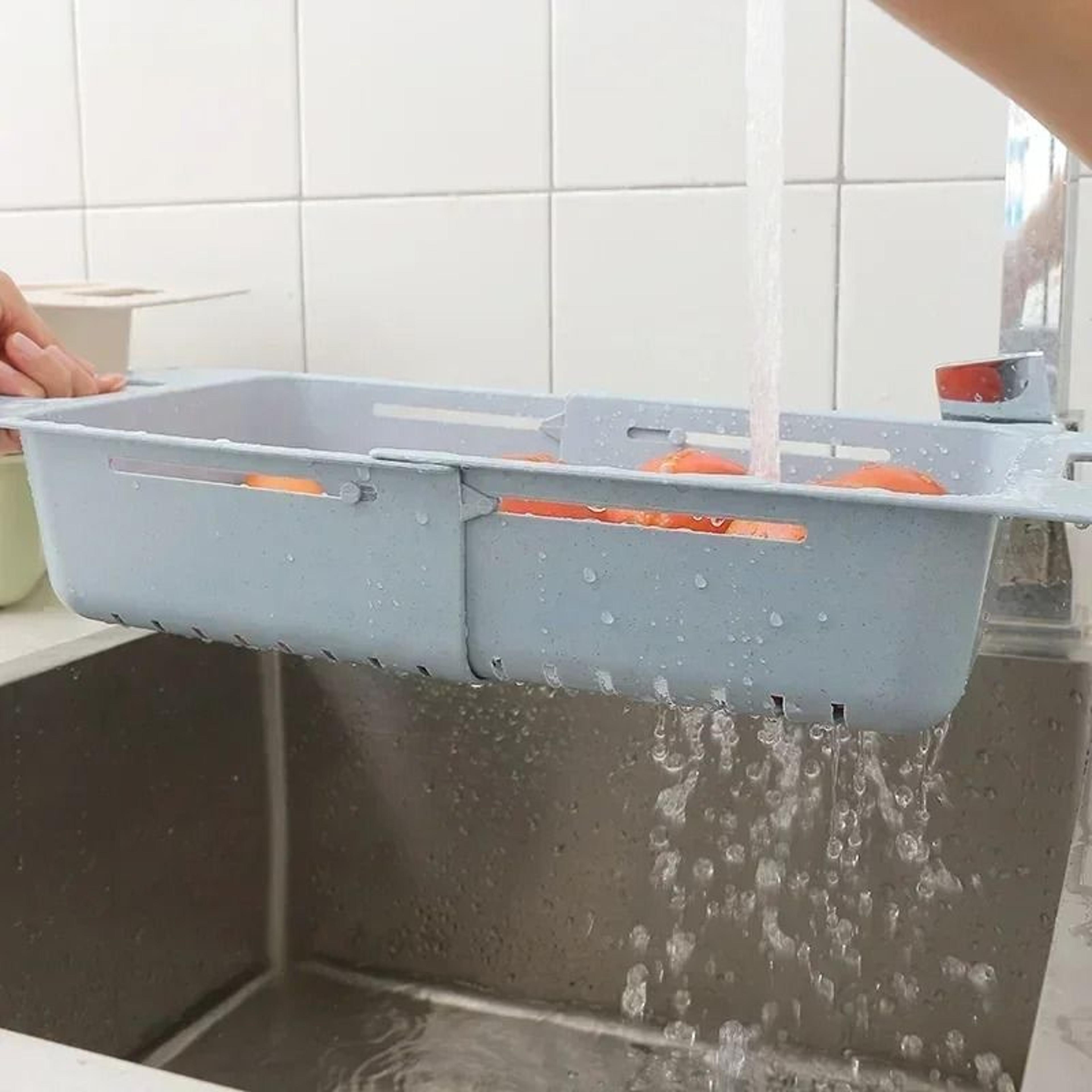 Adjustable Sink OvertheSink Drain Basket  Expandable Plastic Dish Drainer  Fruit Vegetable Washing  4