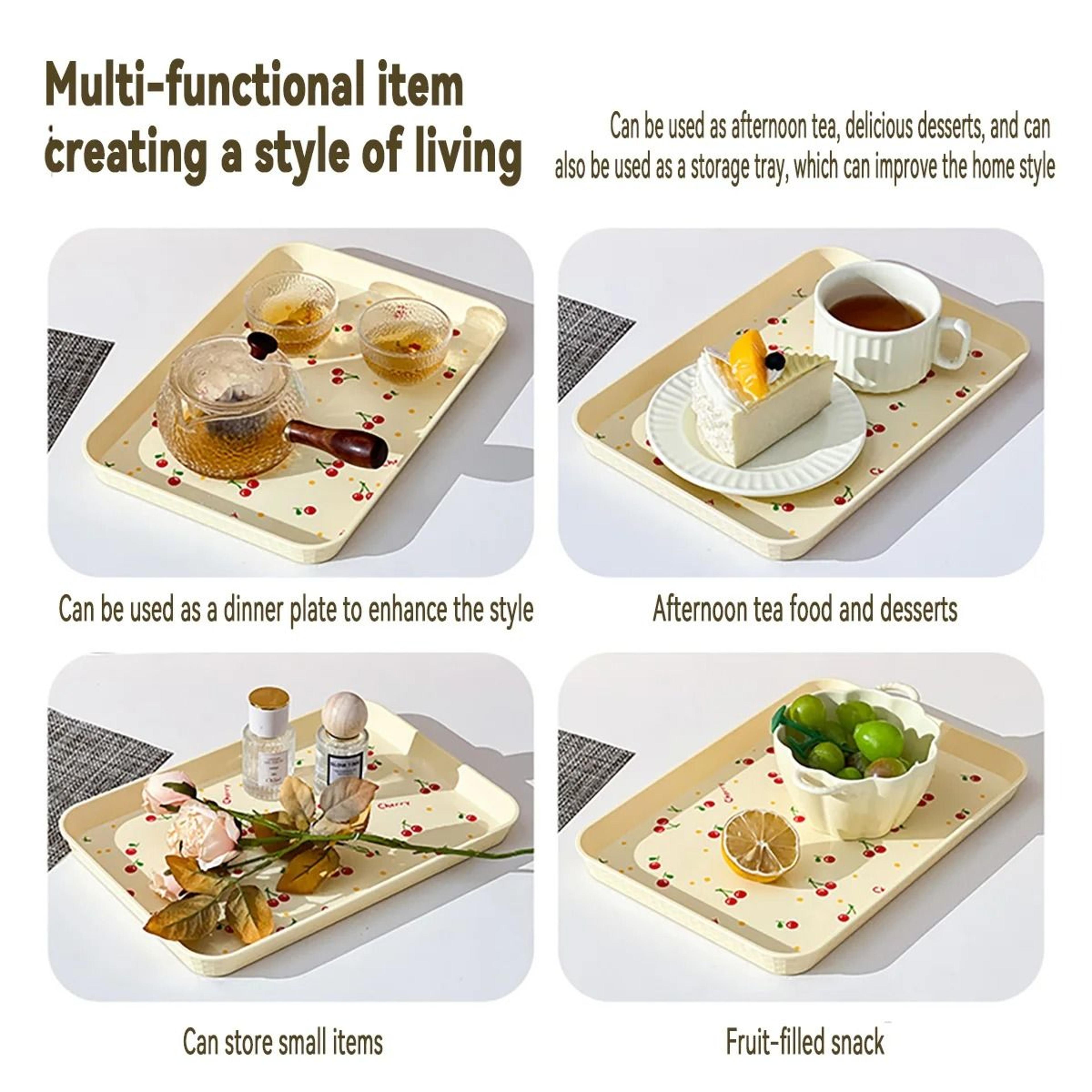 WORTHBUY Plastic Serving Tray  Cherry Pattern Fruit Dessert Plate  Luxury Countertop Vanity Organiz 5