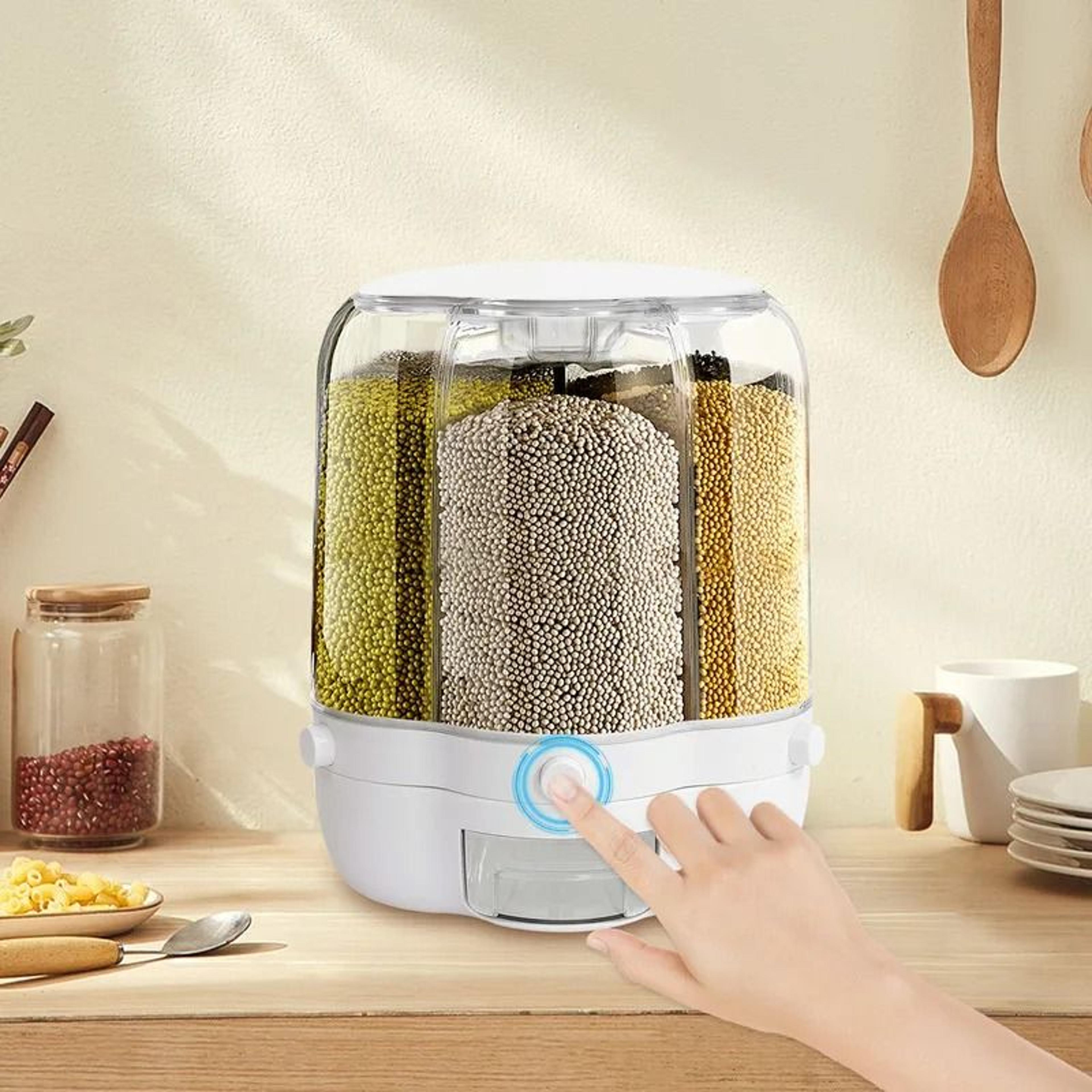 Rotating Food Storage Container  MultiCompartment Airtight Rice  Grain Distributor With Lid 2