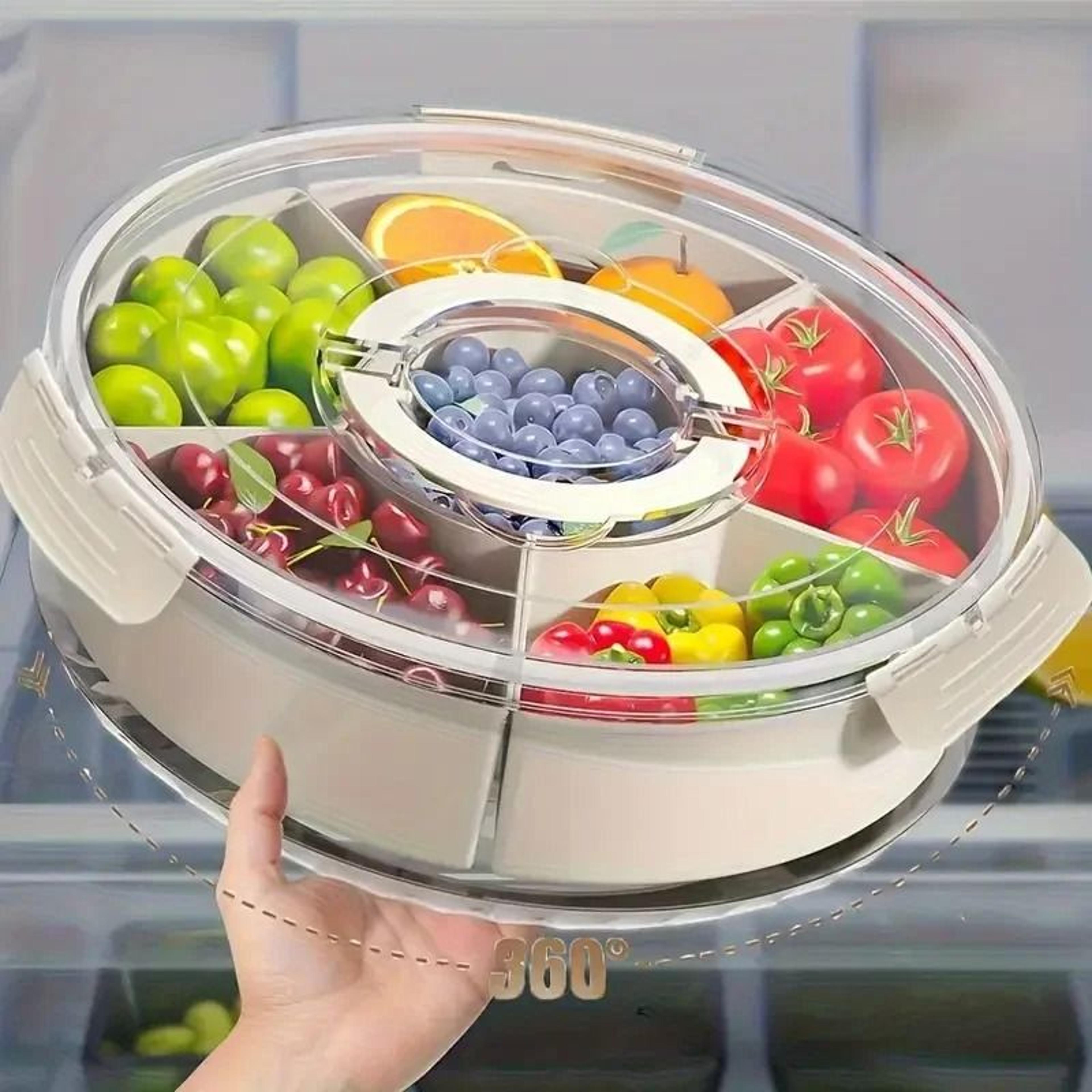 Divided Rotating Serving Tray With Lid  Portable Snackle Box  Clear Snack Spinner For Fruits Veggie 7