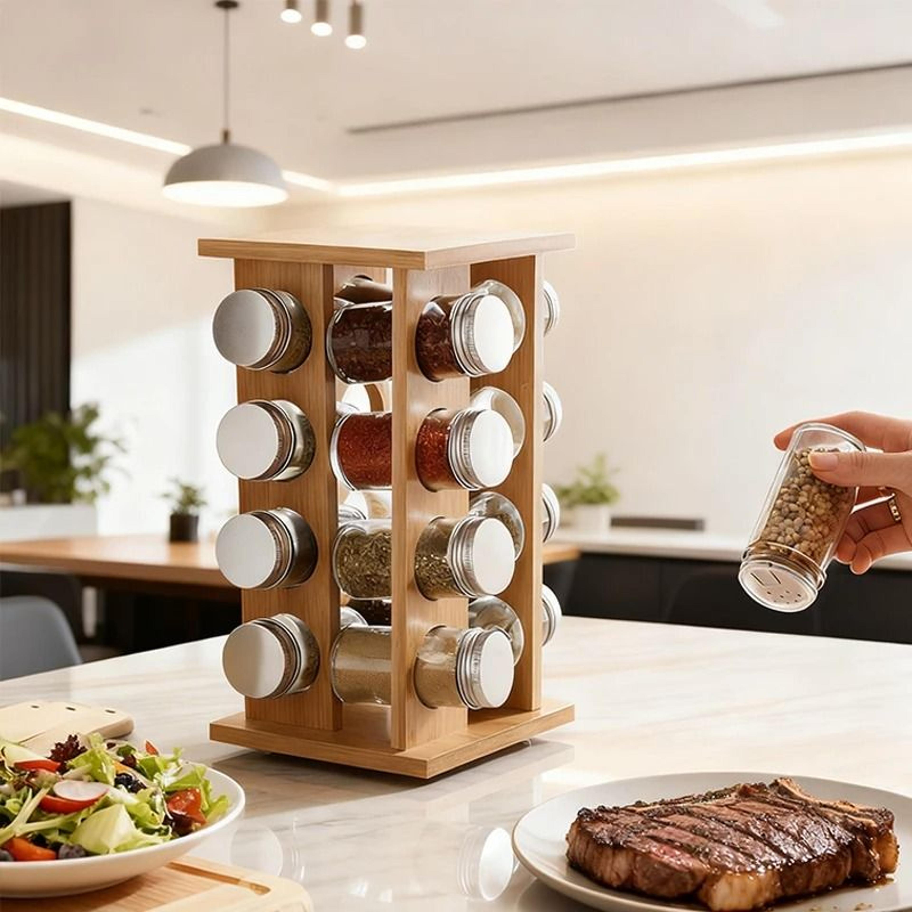 Wooden Rotating Condiment Rack  MultiLayer Seasoning Bottle Storage Rack  Luxury Fragrance Finishin 2