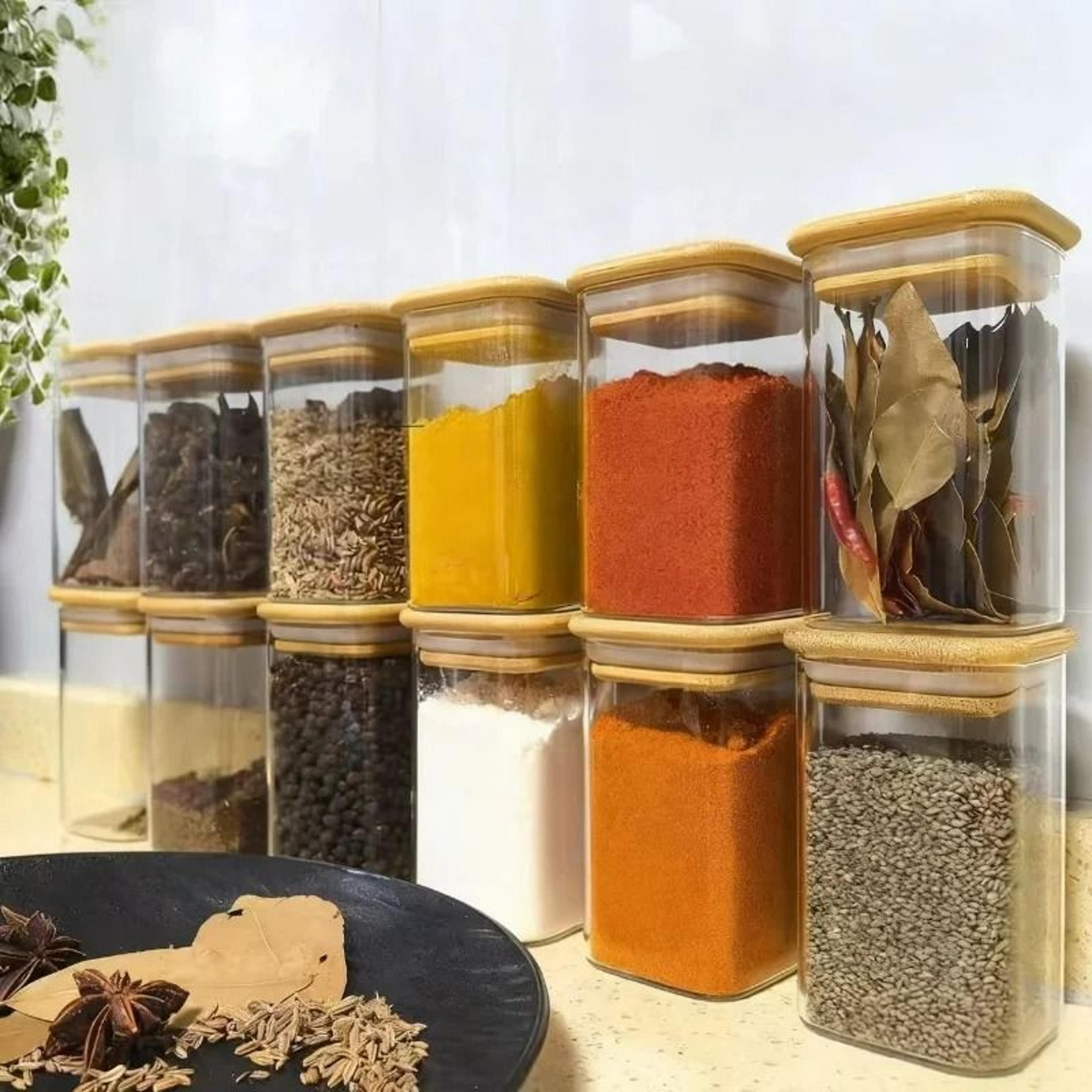 square wide-mouth food storage containers – stackable sealed glass spice jar set & coffee bean containers