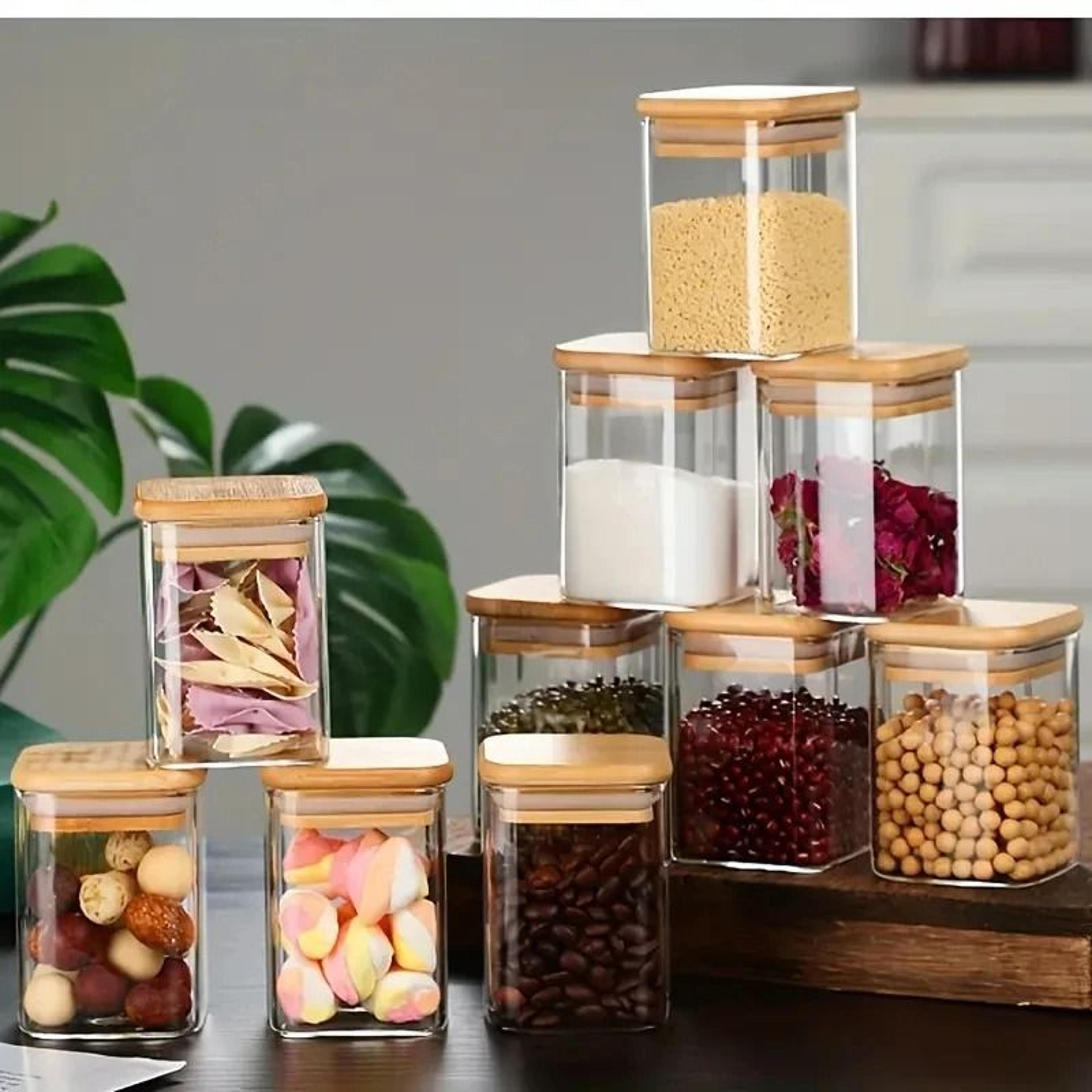 Square WideMouth Food Storage Containers  Stackable Sealed Glass Spice Jar Set  Coffee Bean Contain 5