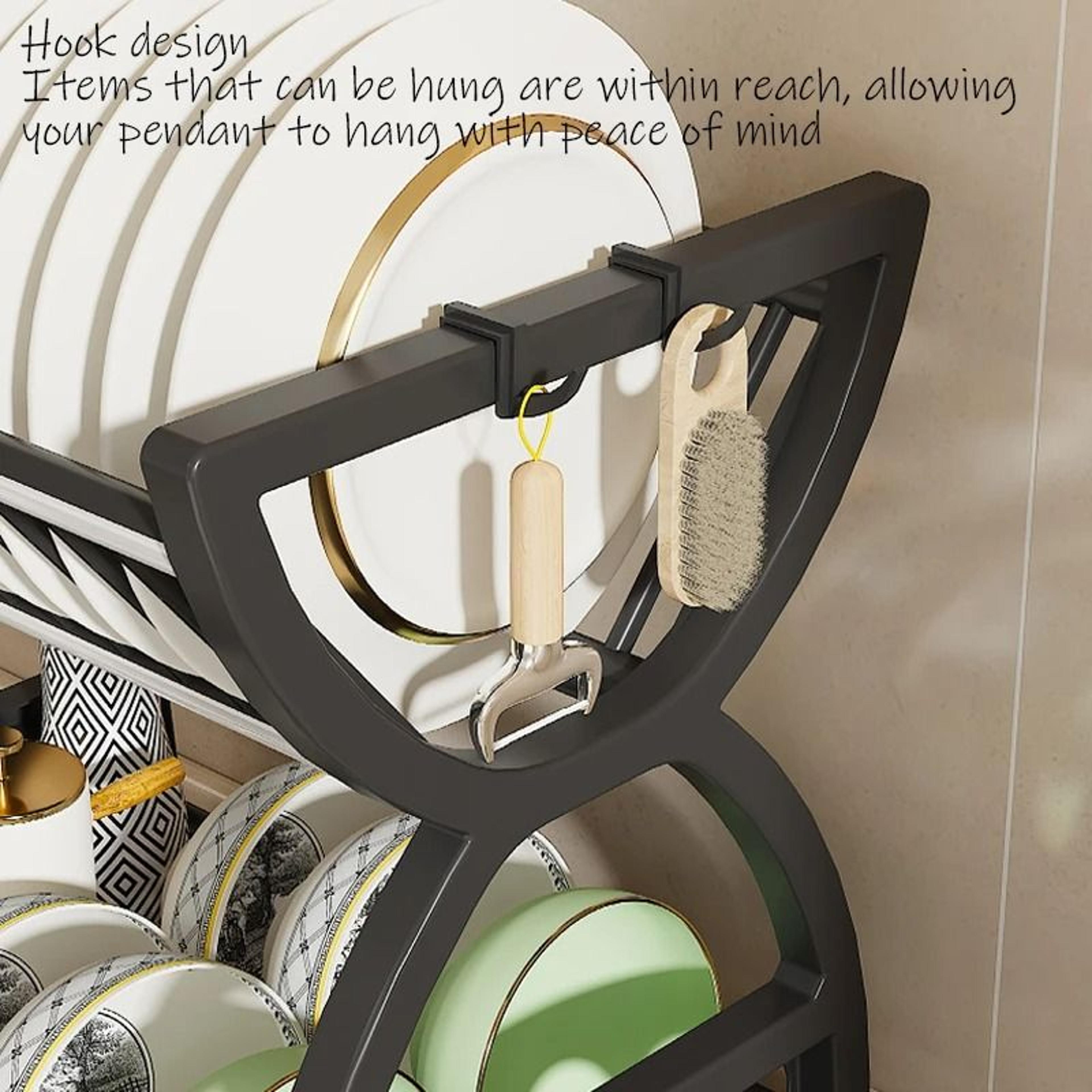 MultiLayer Kitchen Utensil Storage Rack With Hooks  Sink Countertop Organizer For Bowls Plates  Cho 2