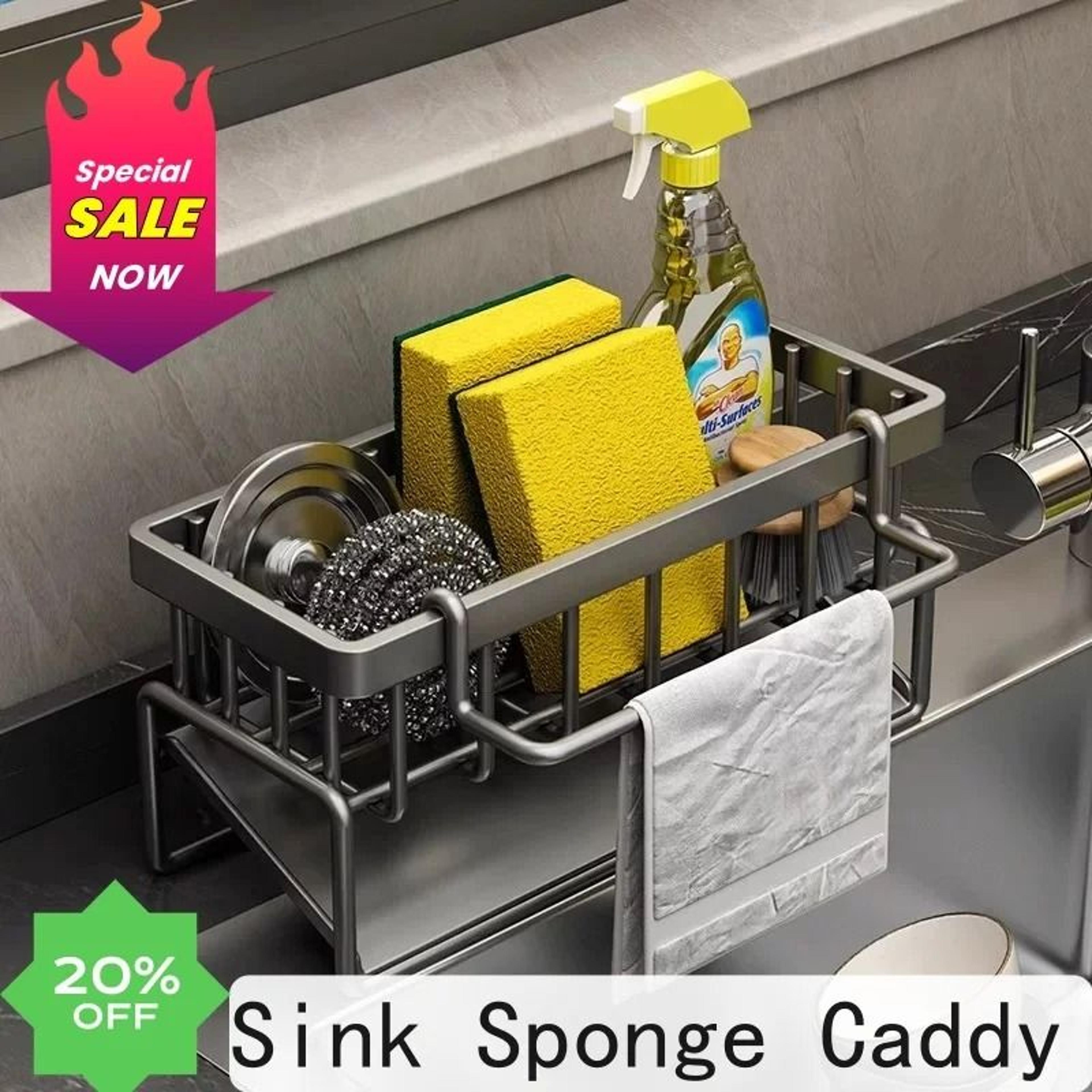 Hanging Sink Sponge Holder Caddy  WallMounted Kitchen Organizer With Dishcloth Hanger  Adhesive Sti 7