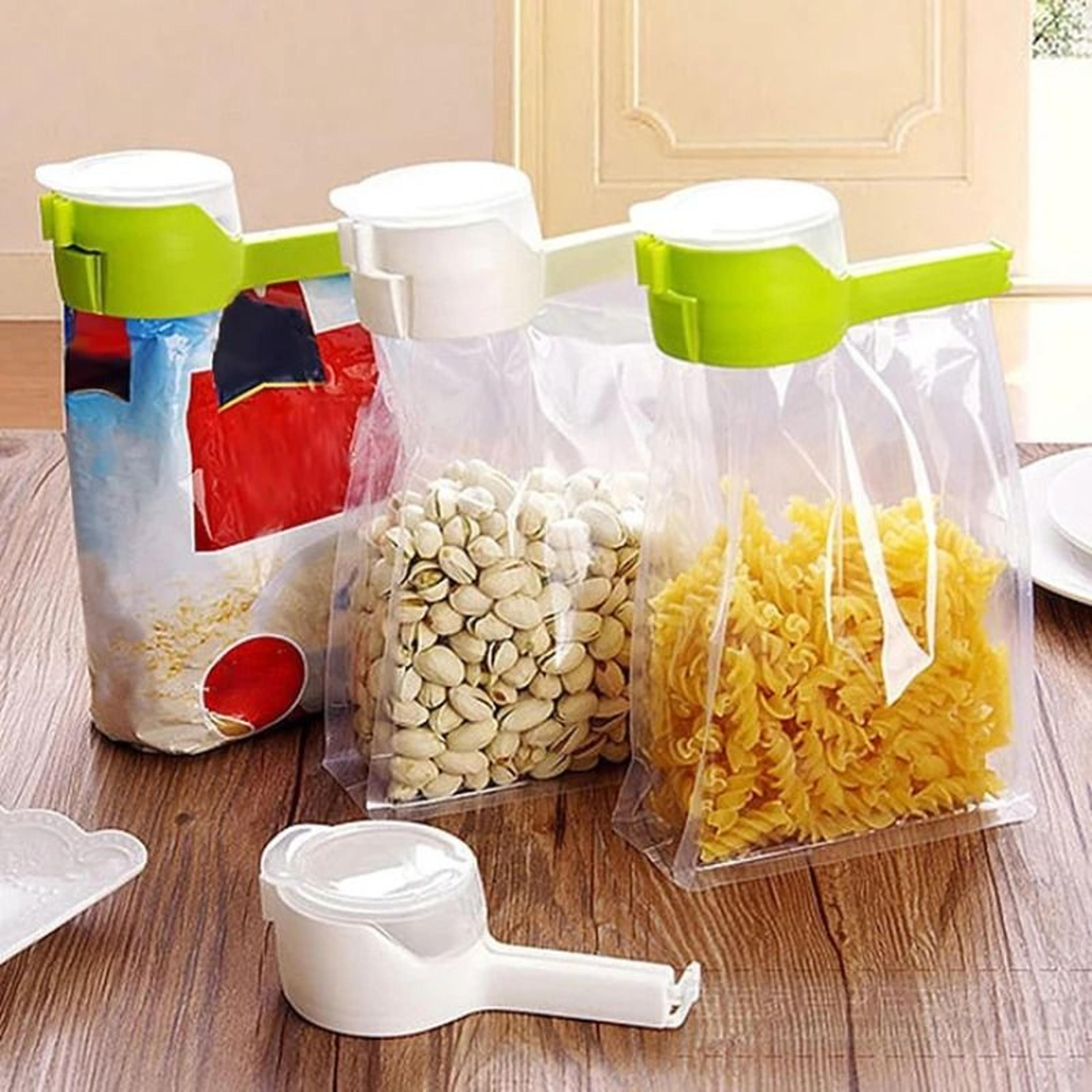 food preserving bag closure clip – oat & snack dispense spout with moisture seal clamp