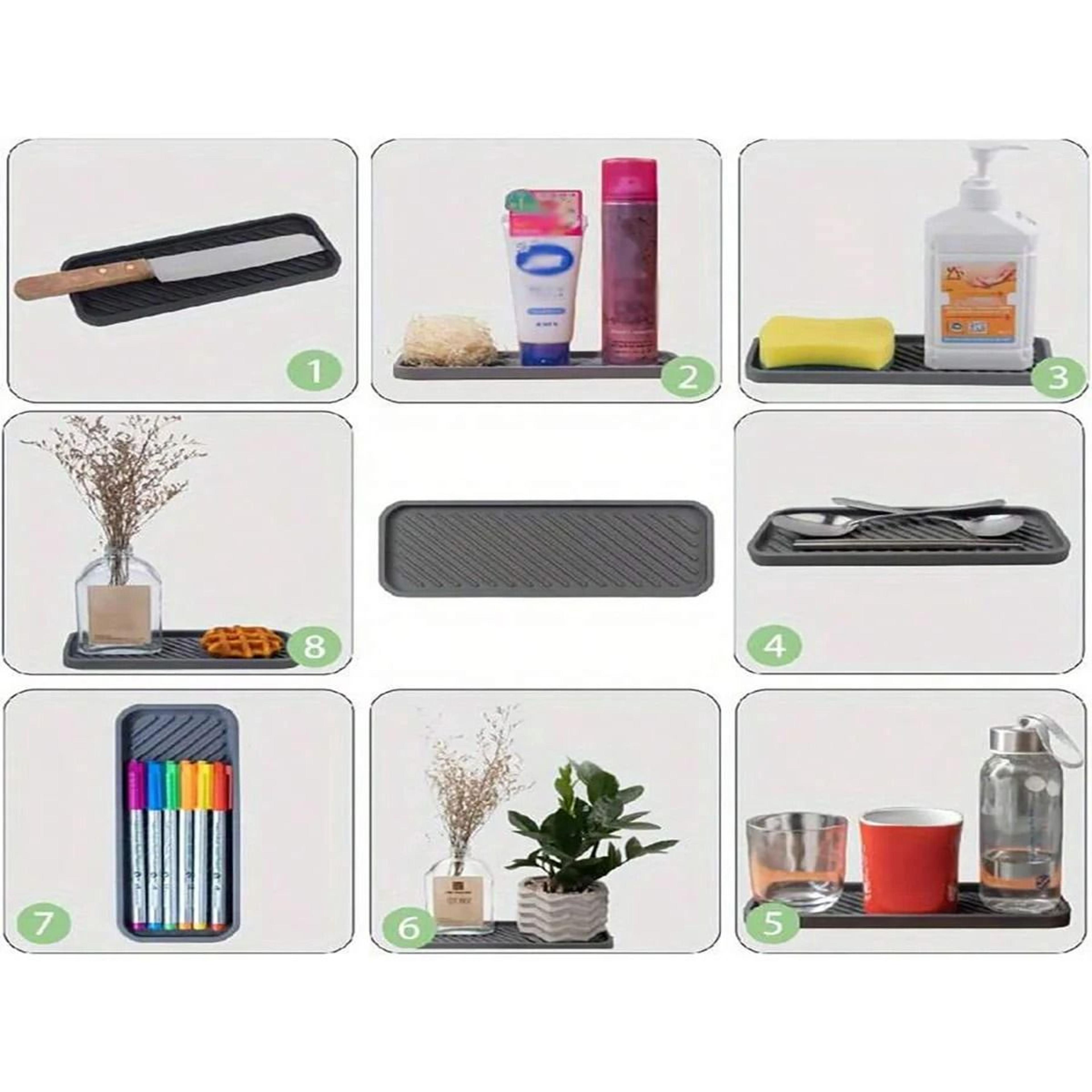 Premium Silicone Sponge Holder  Kitchen Sink Organizer Tray  Bathroom Soap Dispenser Caddy 3