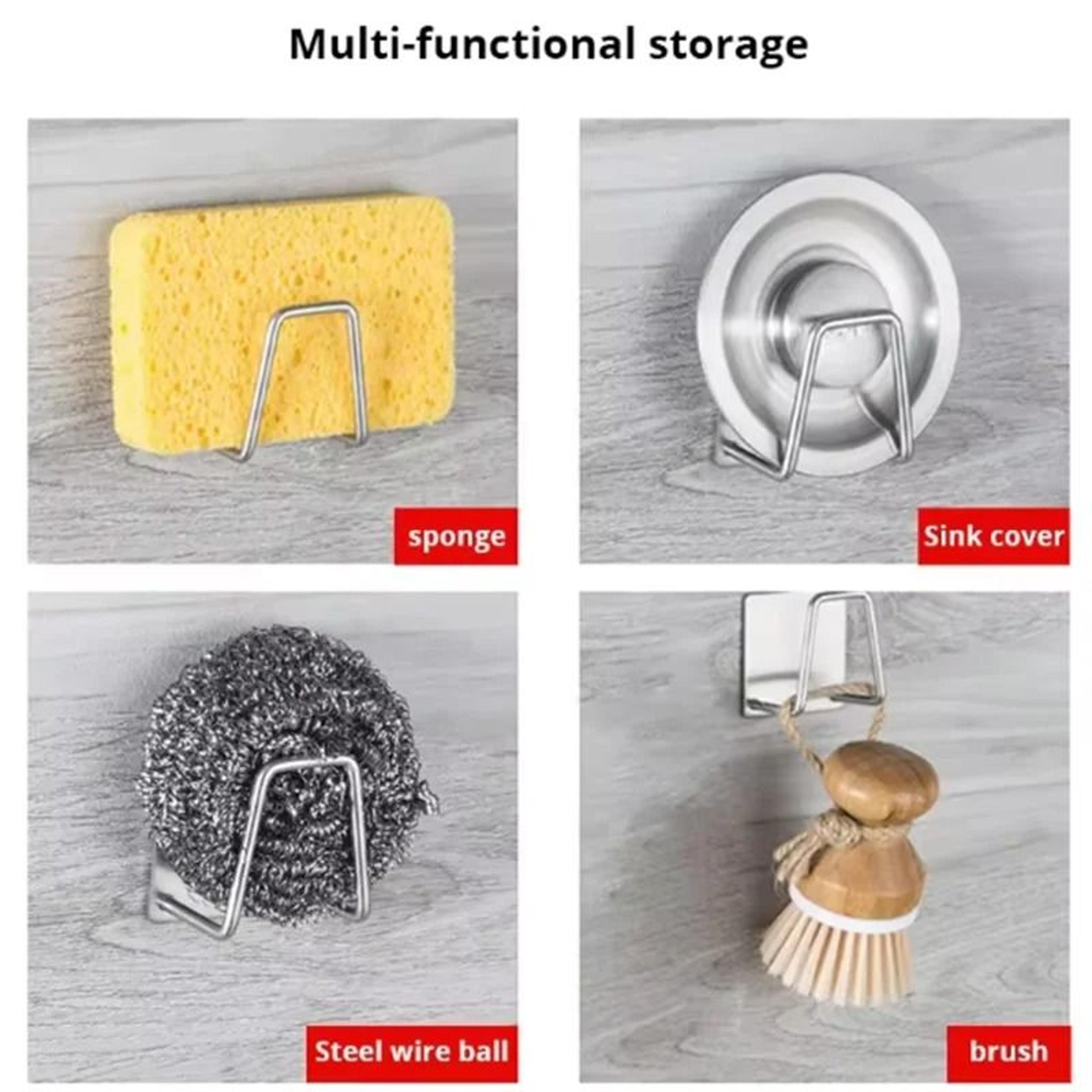 Stainless Steel Sponge Holder  Rustproof Brushed Silver Sink Caddy  Adhesive ClutterFree Organizer 1