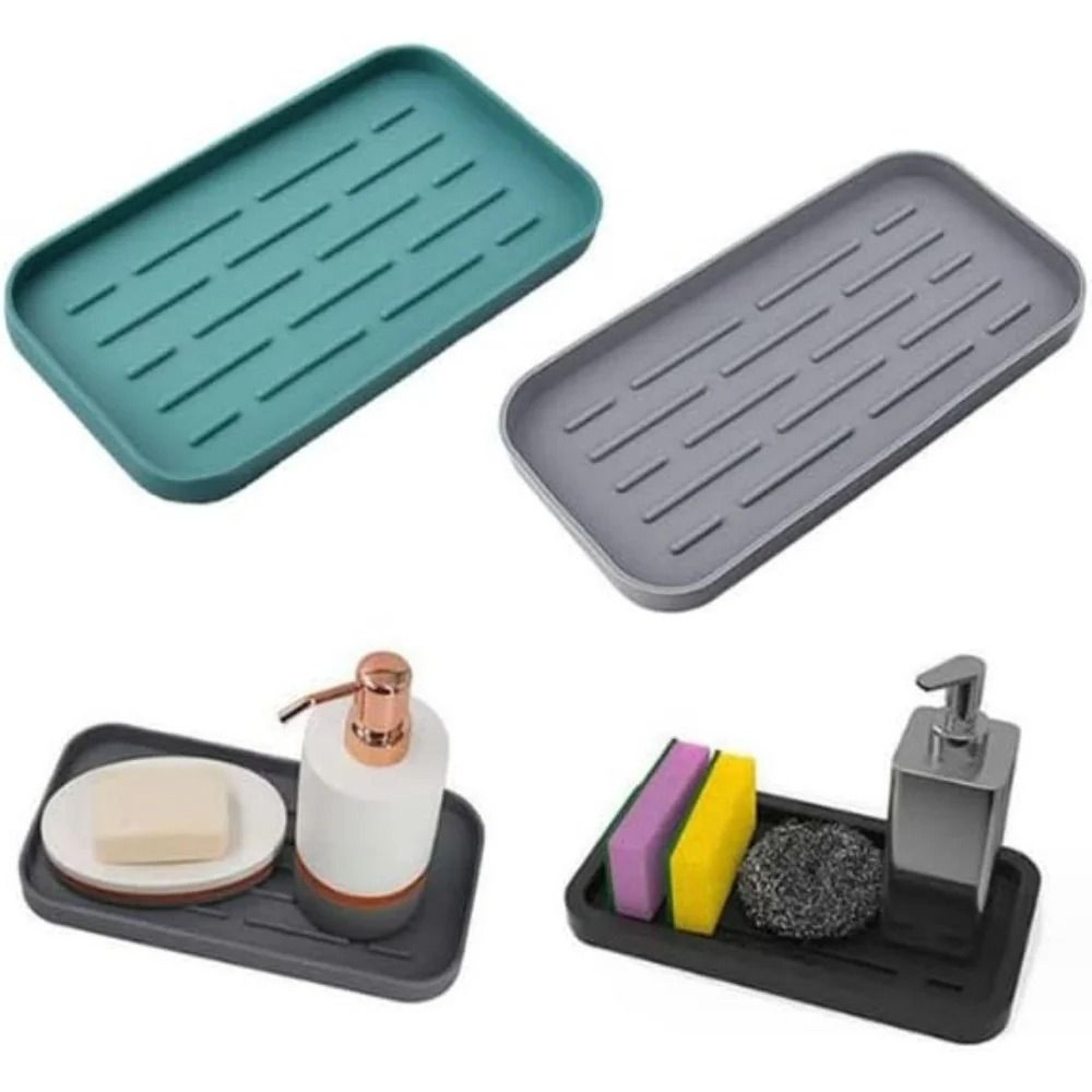 flexible silicone sink drain tray & countertop organizer basket