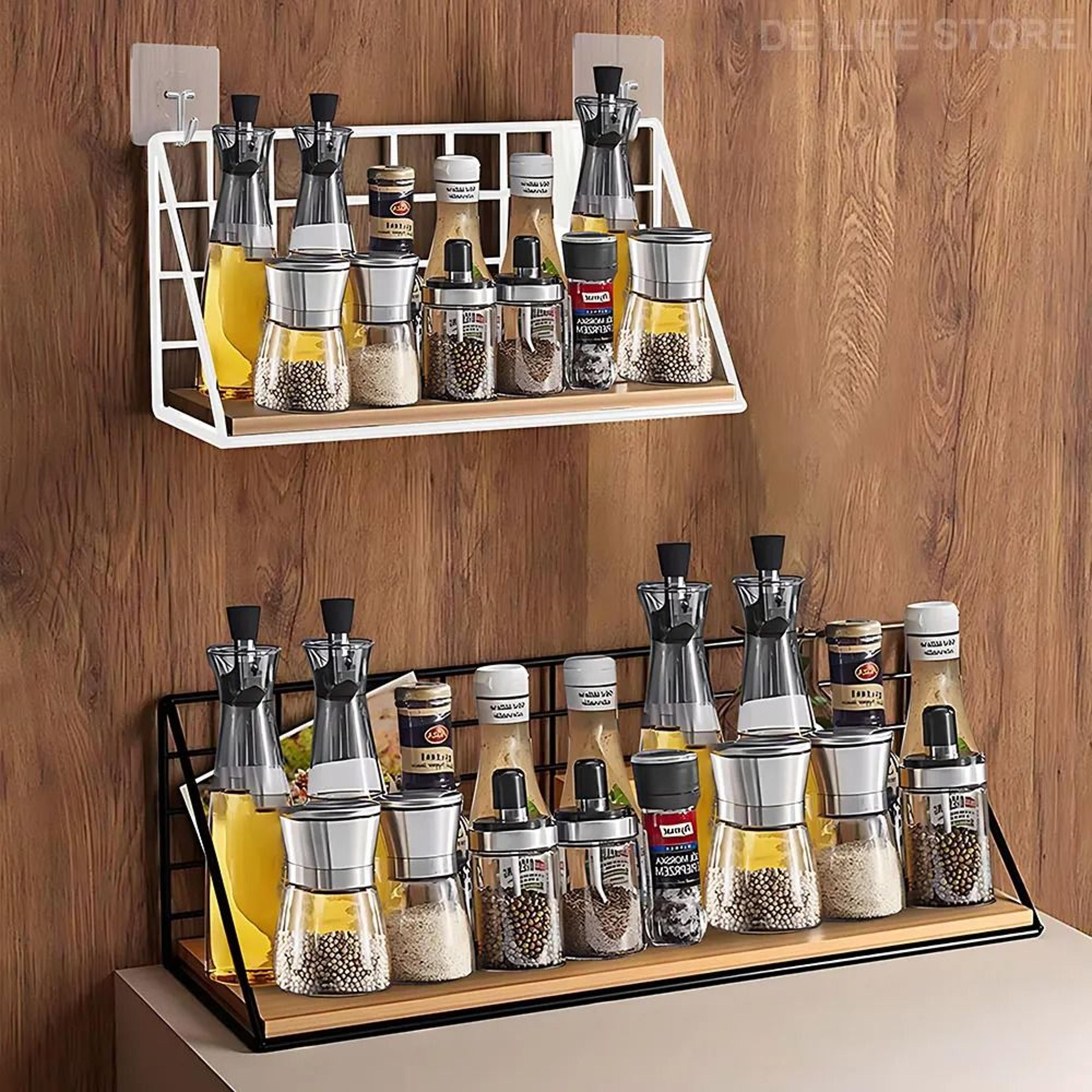 Hanging Wooden Spice Rack And WallMounted Kitchen Storage Shelf 0