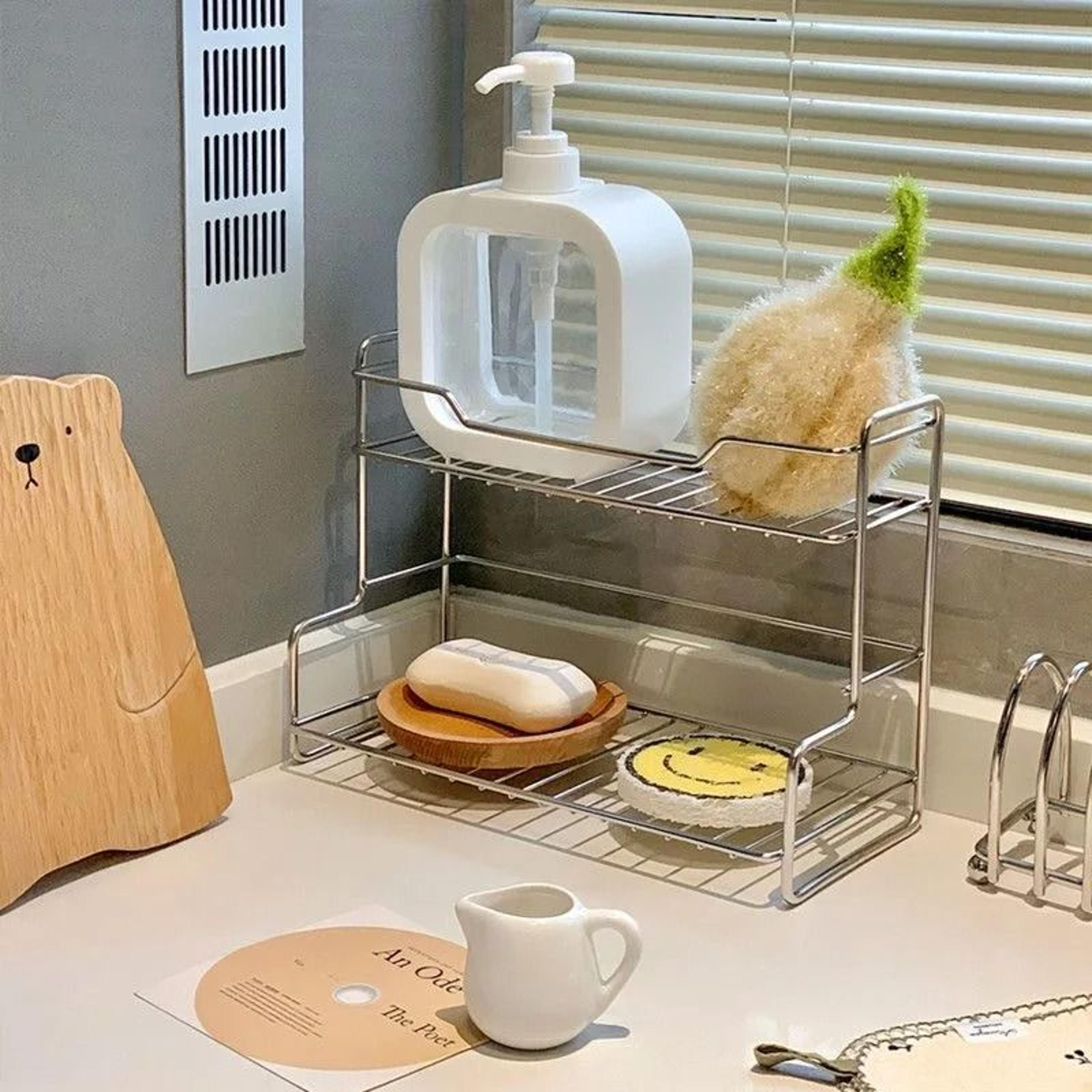 Kitchen Countertop Storage Rack  Stainless Steel Spice Shelf 4
