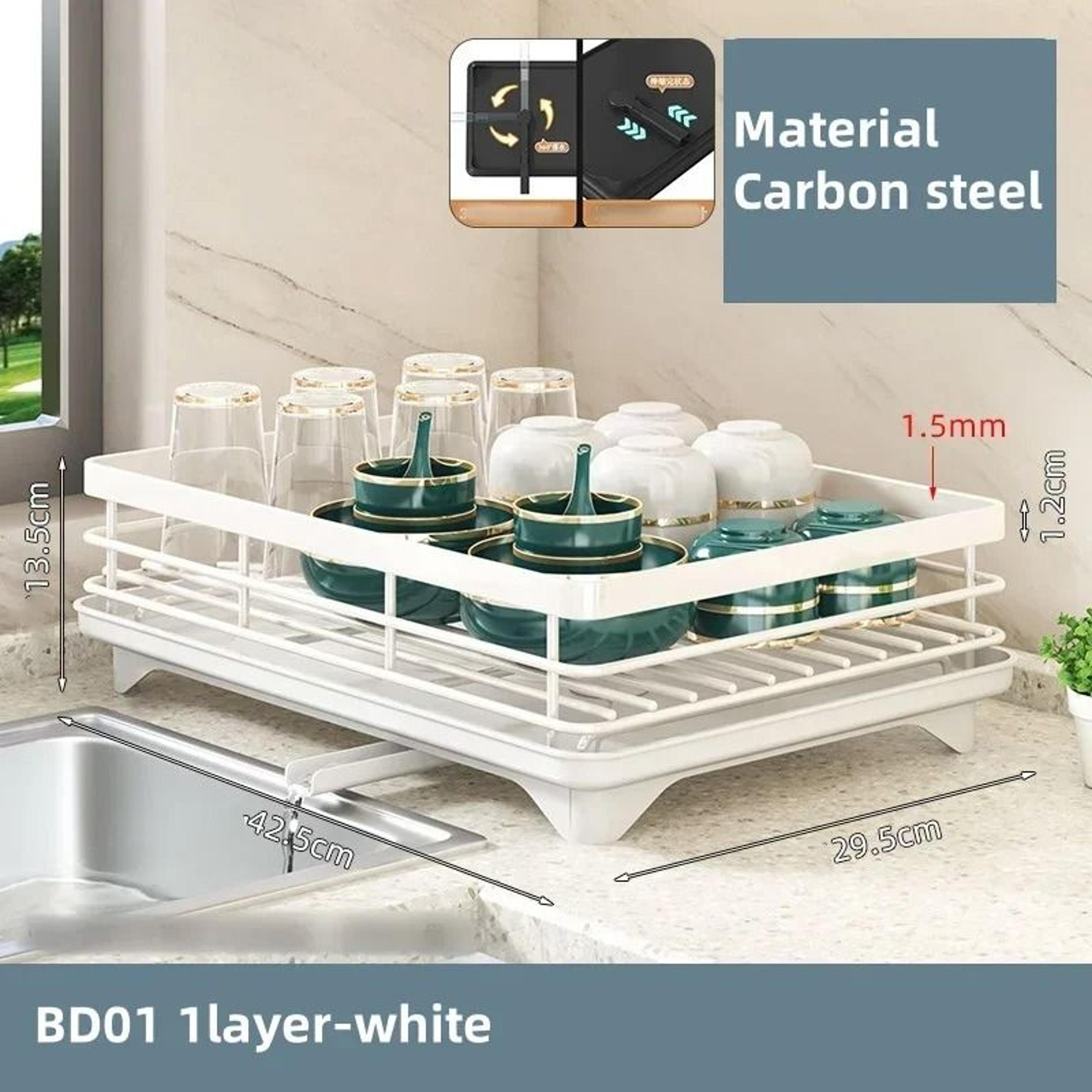 Kitchen Dish Drain Rack  Carbon Steel Tableware Storage System 10