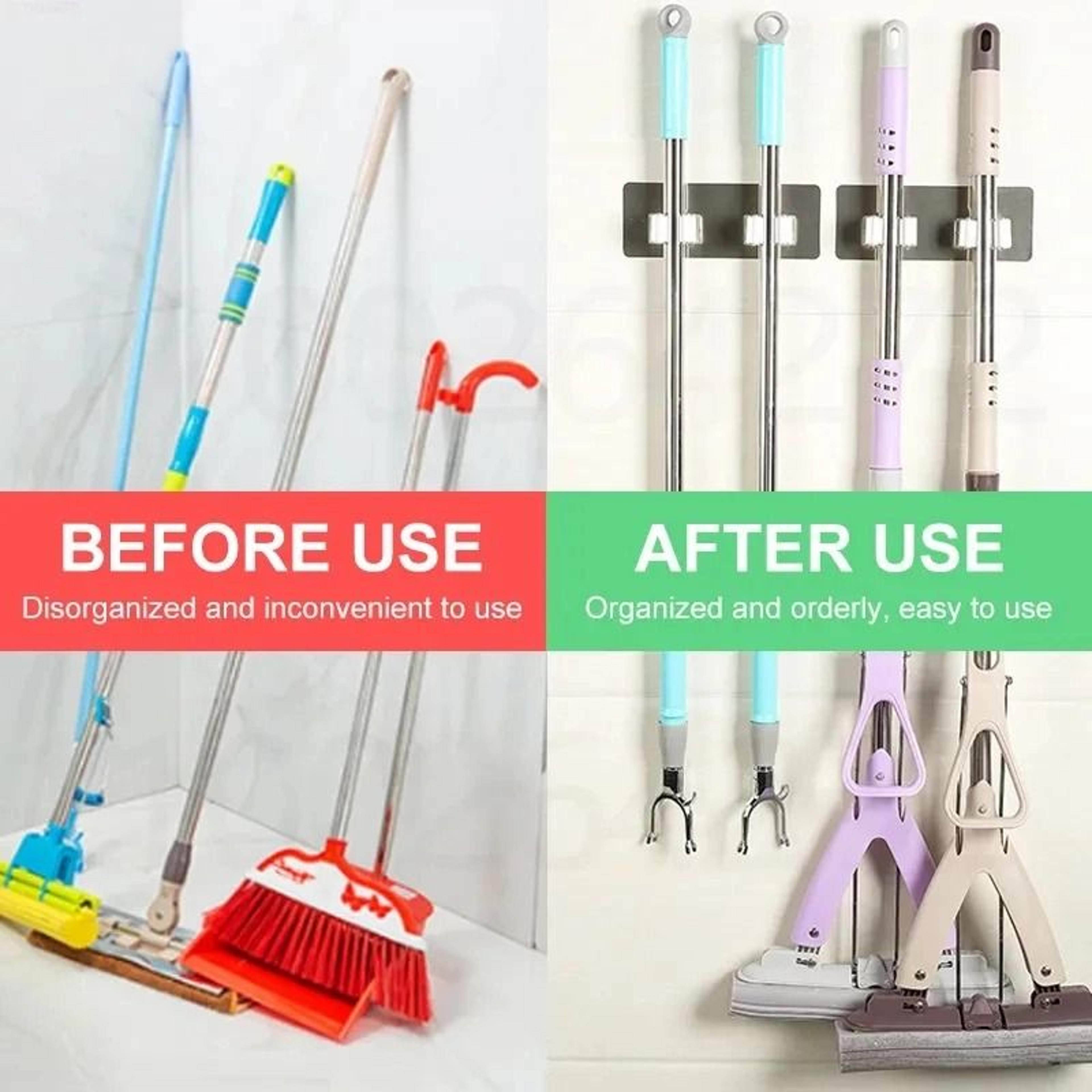 Adhesive MultiPurpose Hooks Wall Mounted Mop And Broom Organizer Holder Rack 3