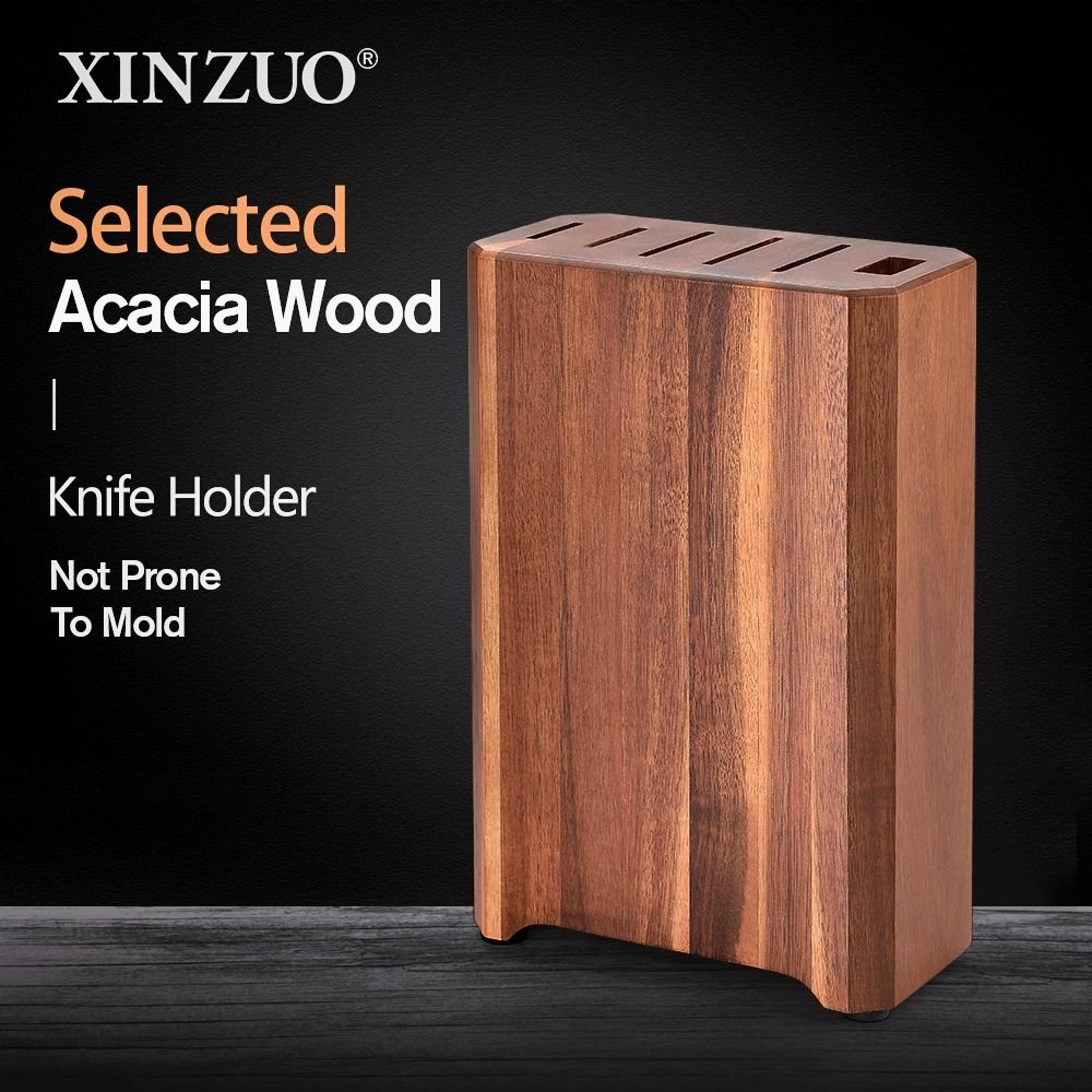xinzuo multi-functional acacia wood six-slot knife block