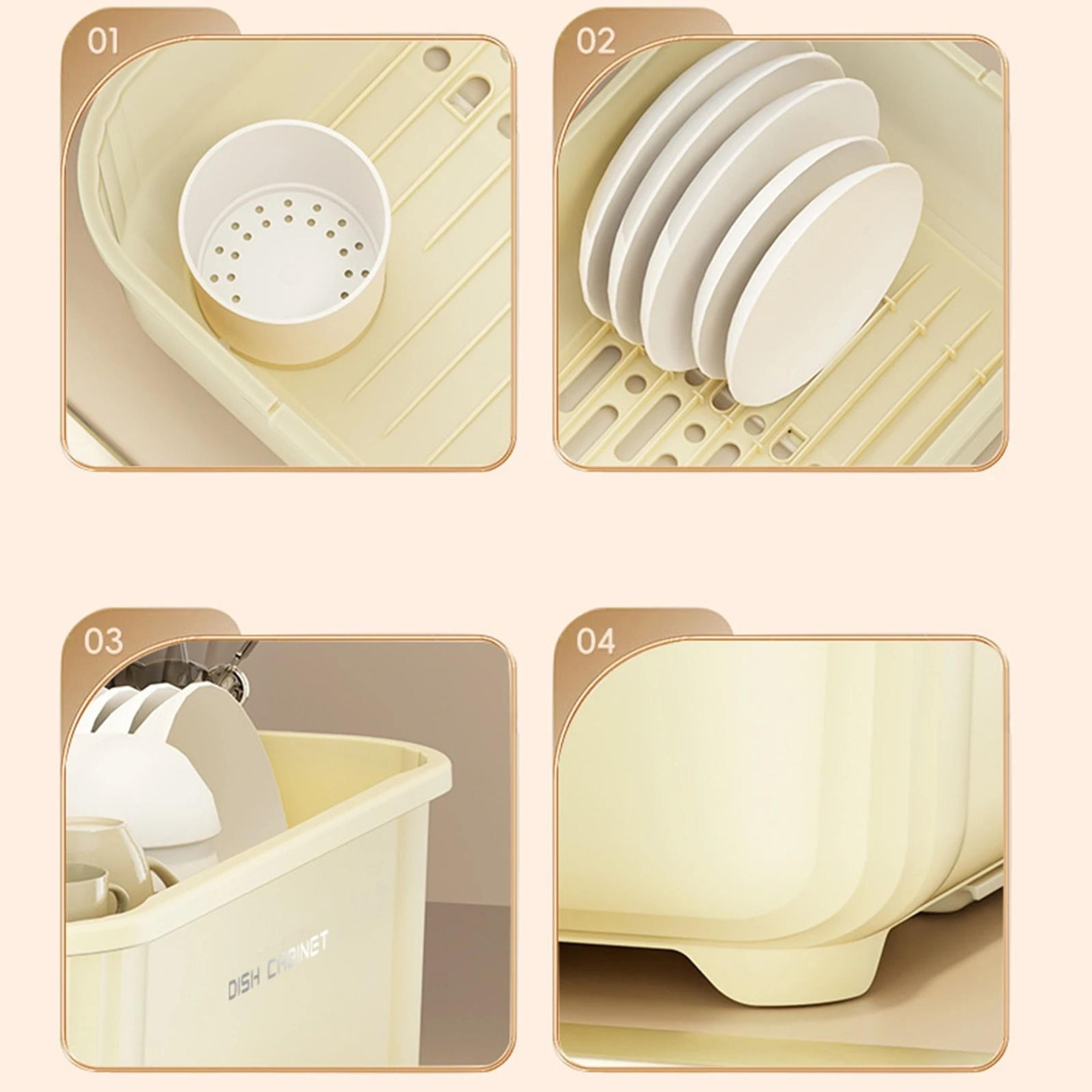 Large Capacity Covered Dish Drying Rack And Utensil Storage Box 5