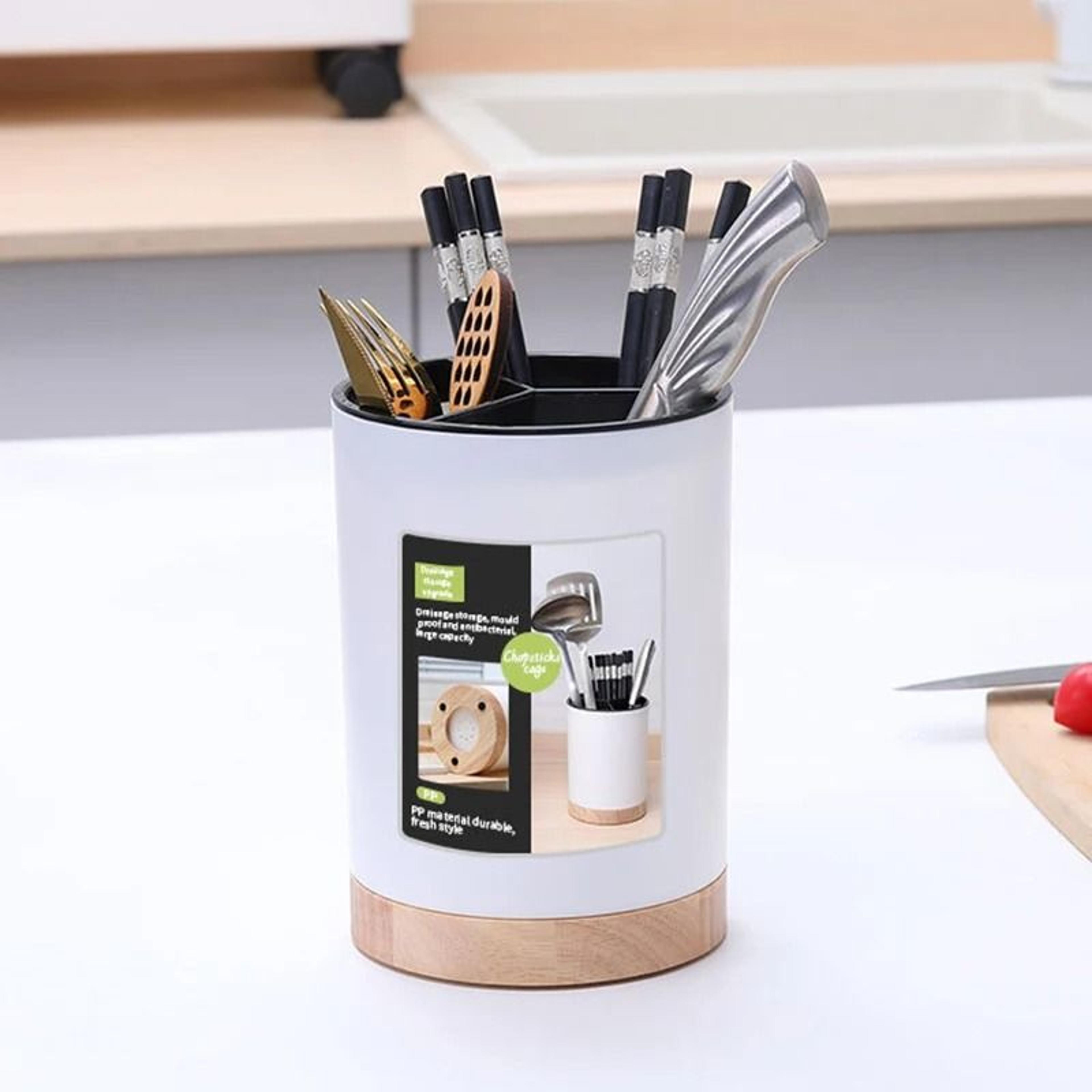 Rotating Kitchen Utensil Holder And 3Grid Tableware Drainer 3