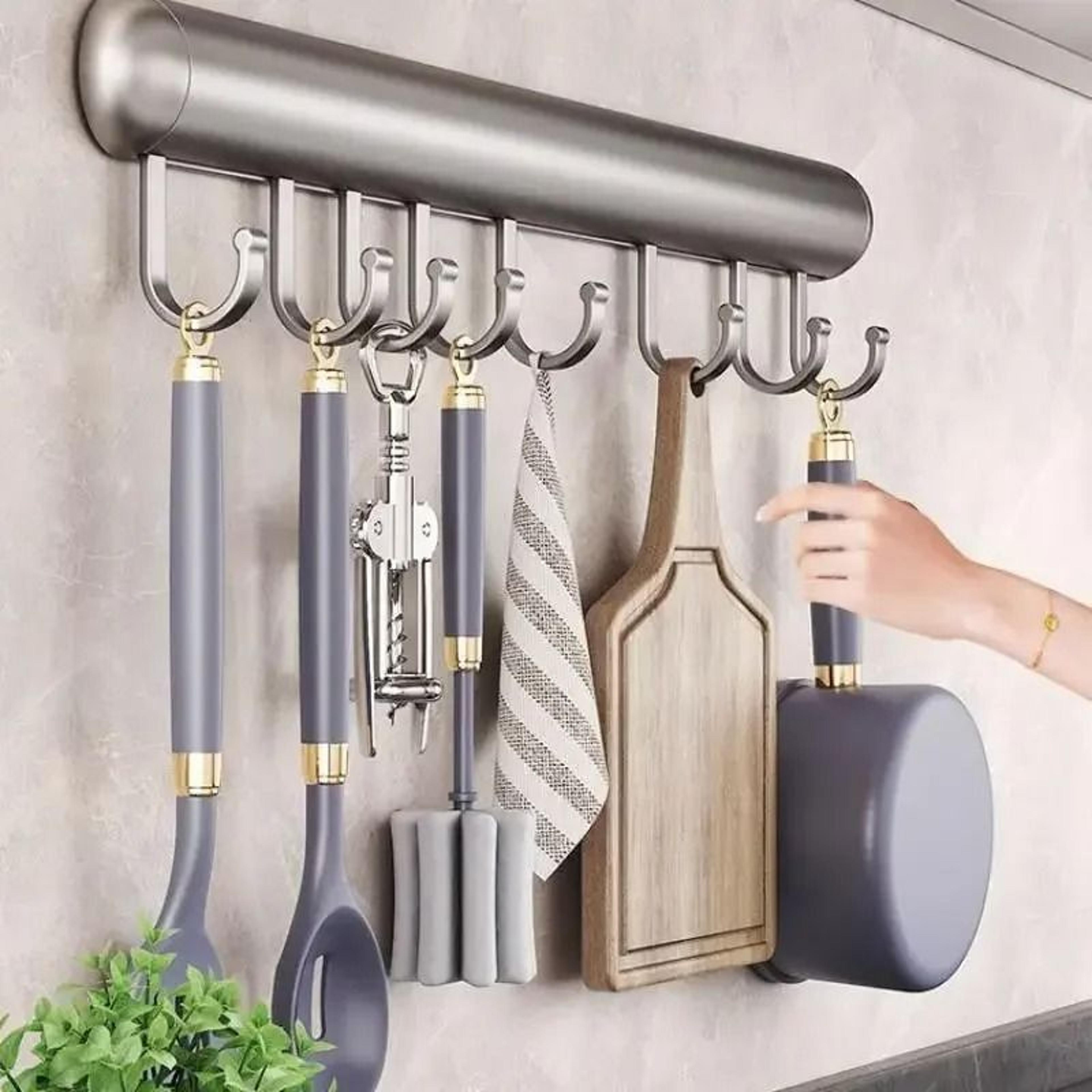 WallMounted Space Aluminum Hanging Rod  Removable Hook Rack 0