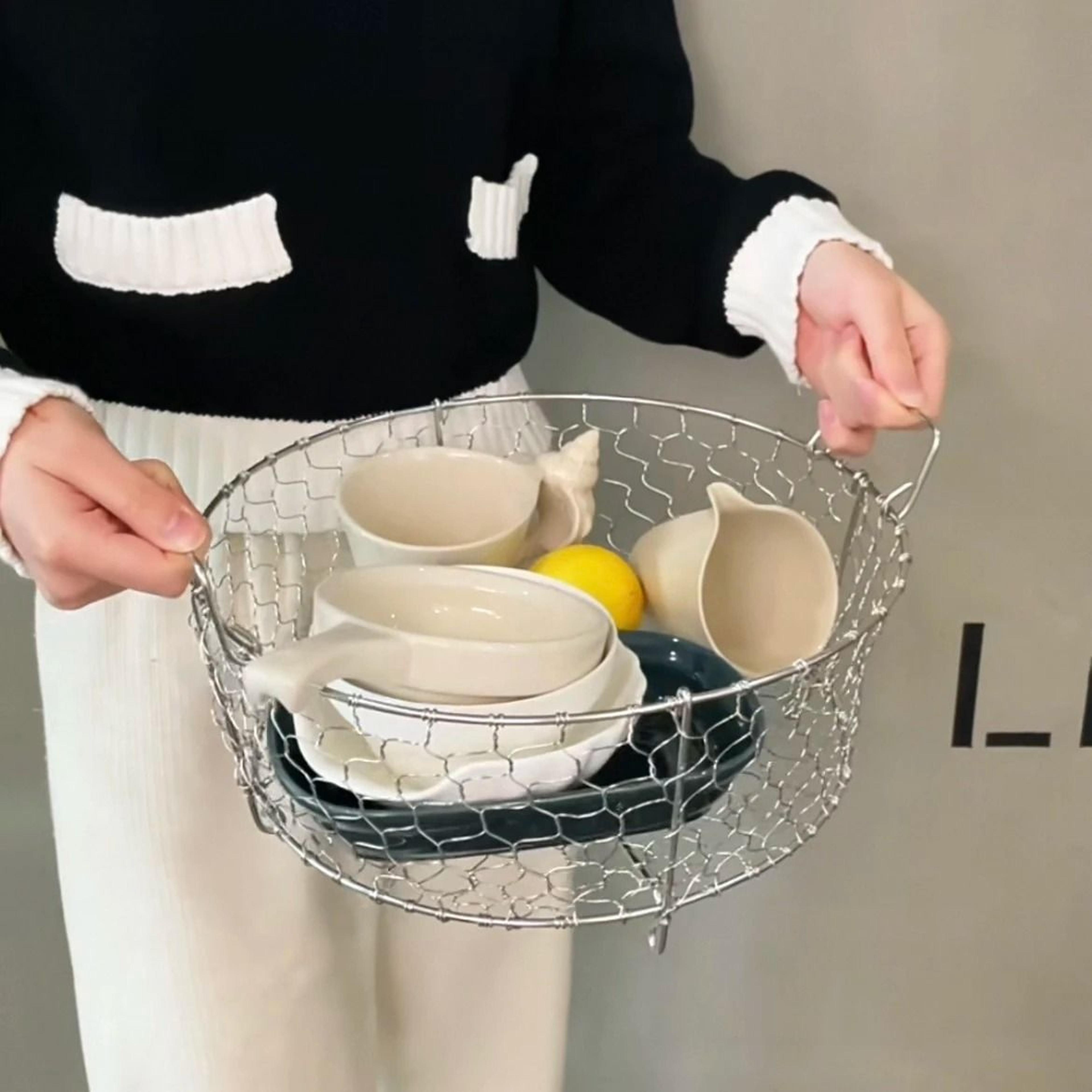 heavy-duty 304 stainless steel woven storage & draining basket