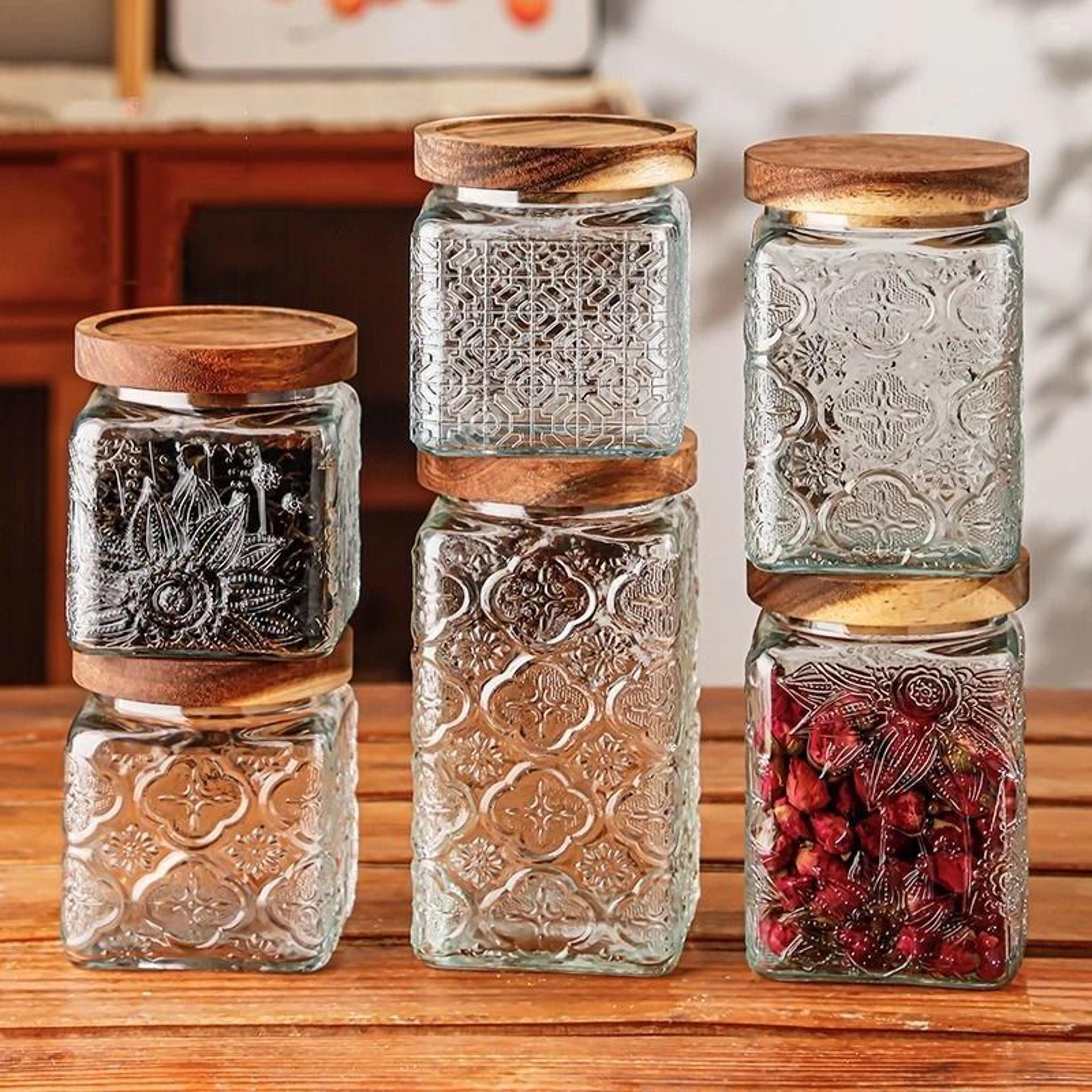 Retro Embossed Begonia Pattern Glass Storage Jar 0