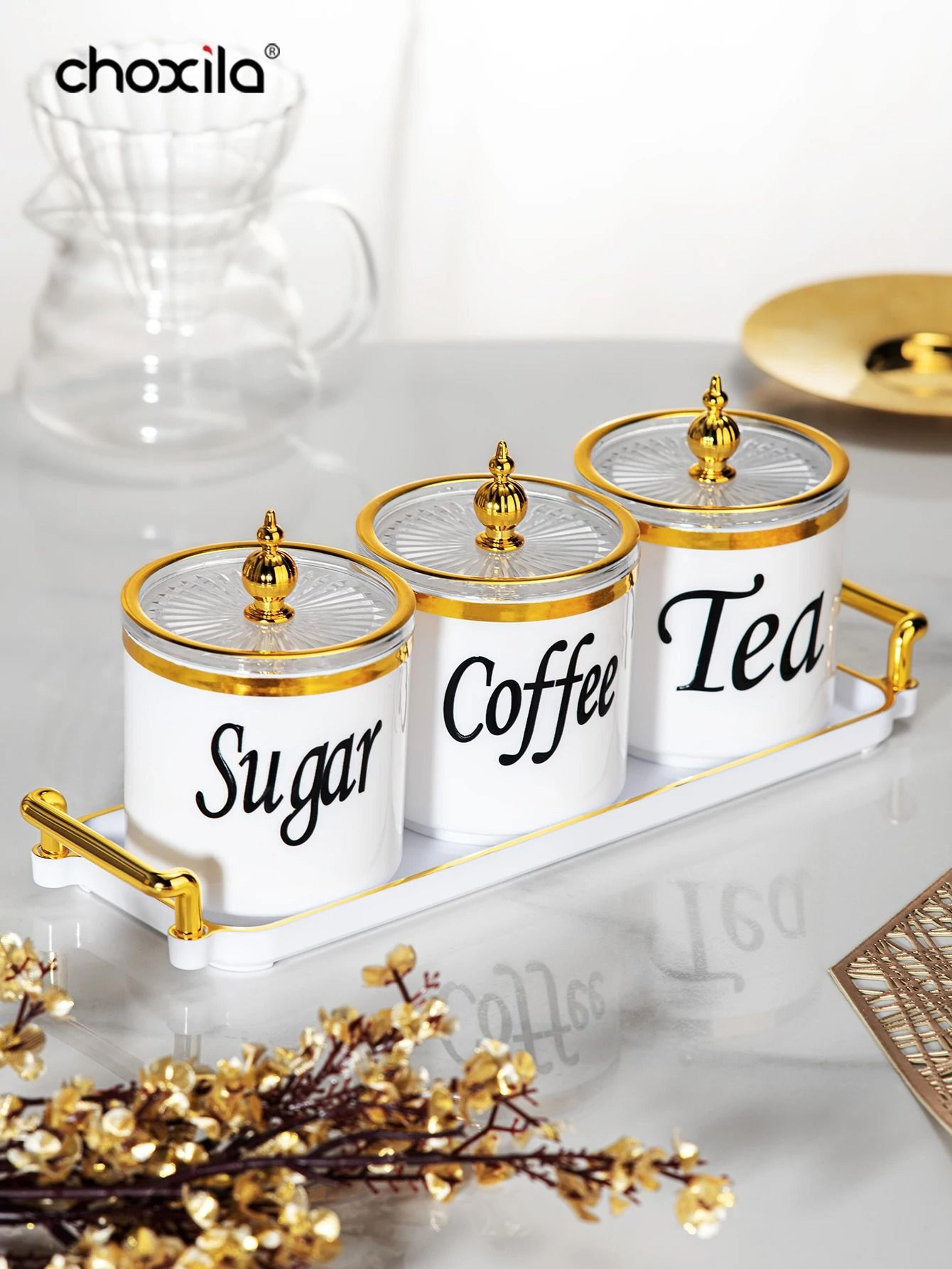 4Piece Ceramic Coffee Tea  Sugar Canister Set With Tray 0