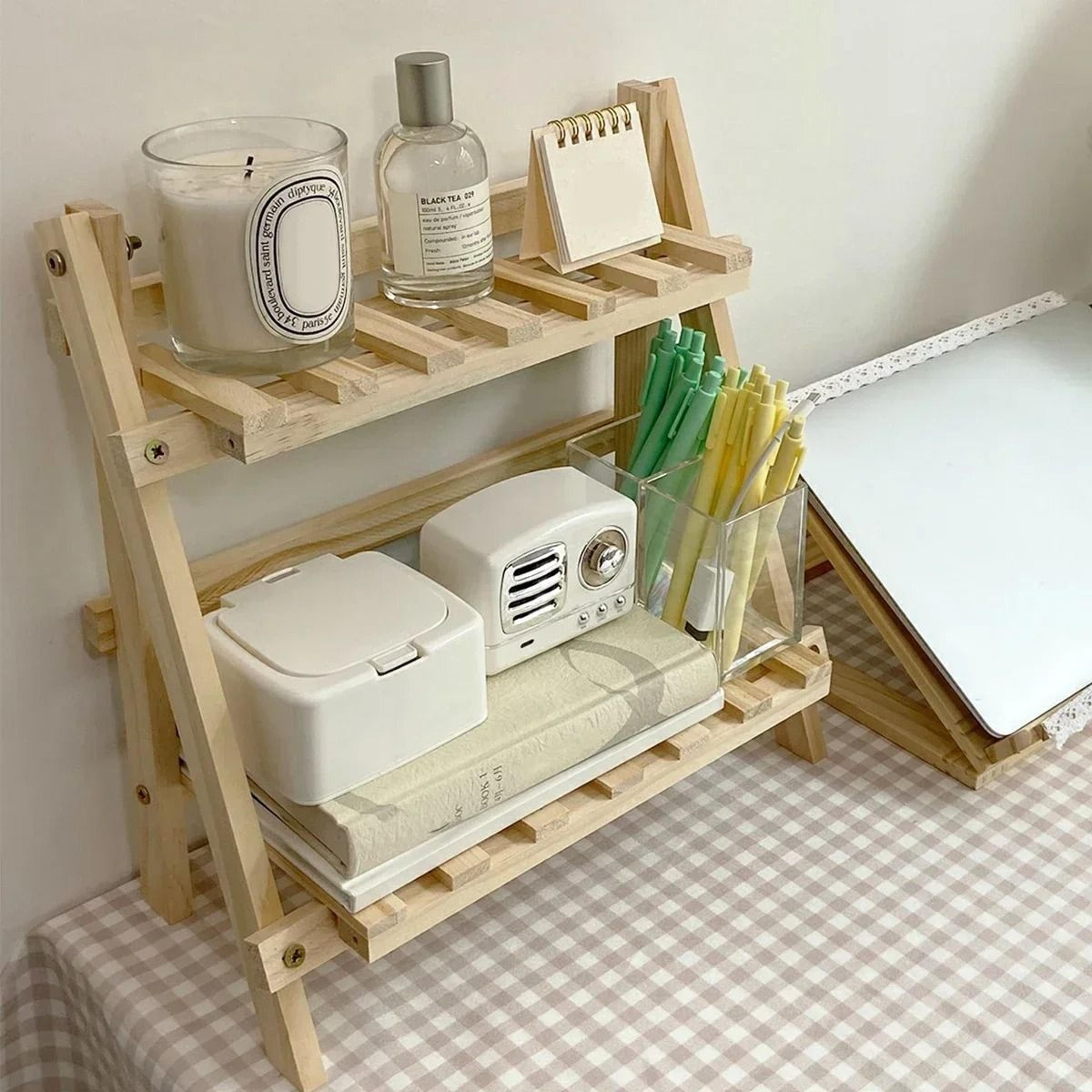 2-layer folding wooden desktop storage organizer rack