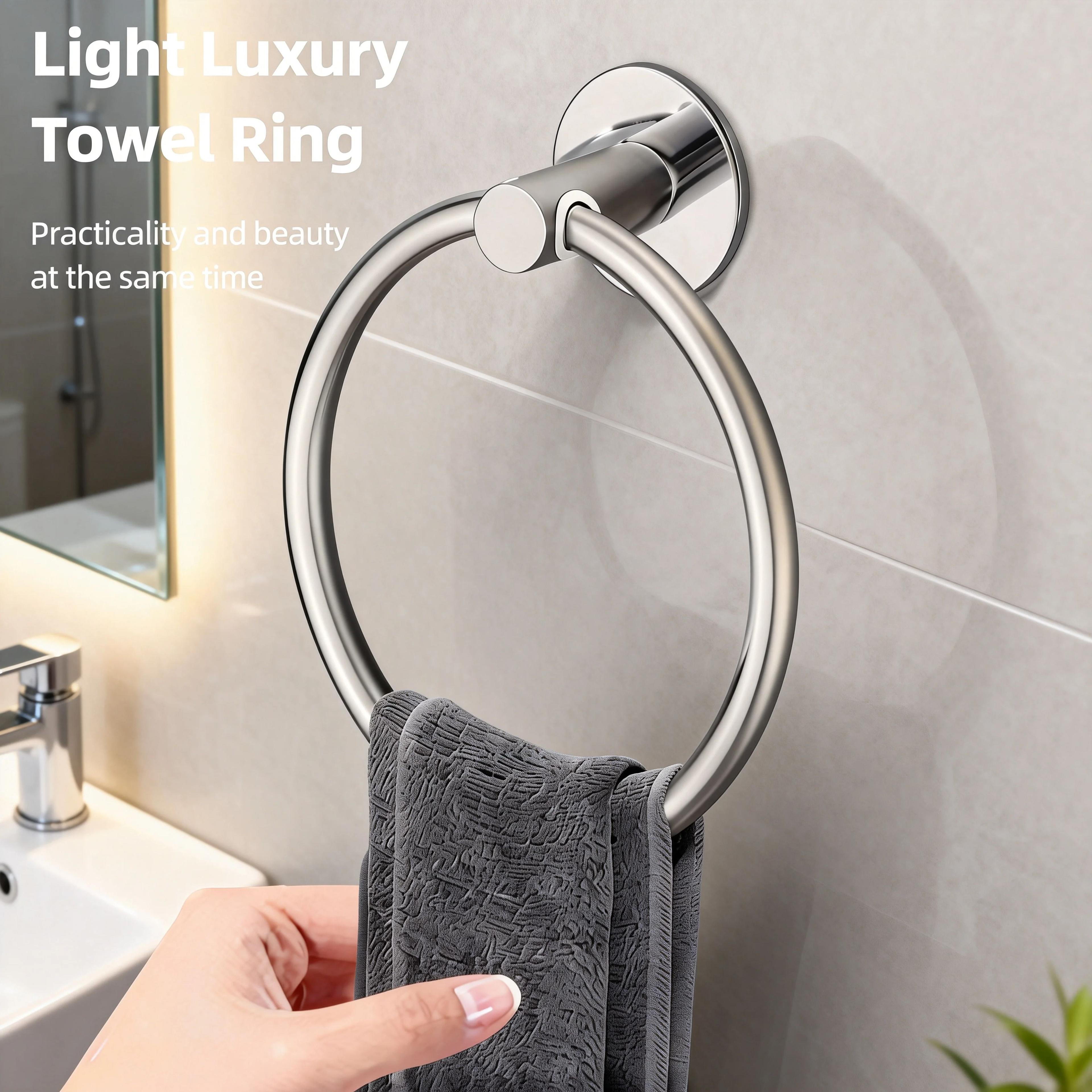 heavy-duty stainless steel adhesive towel ring (round base)