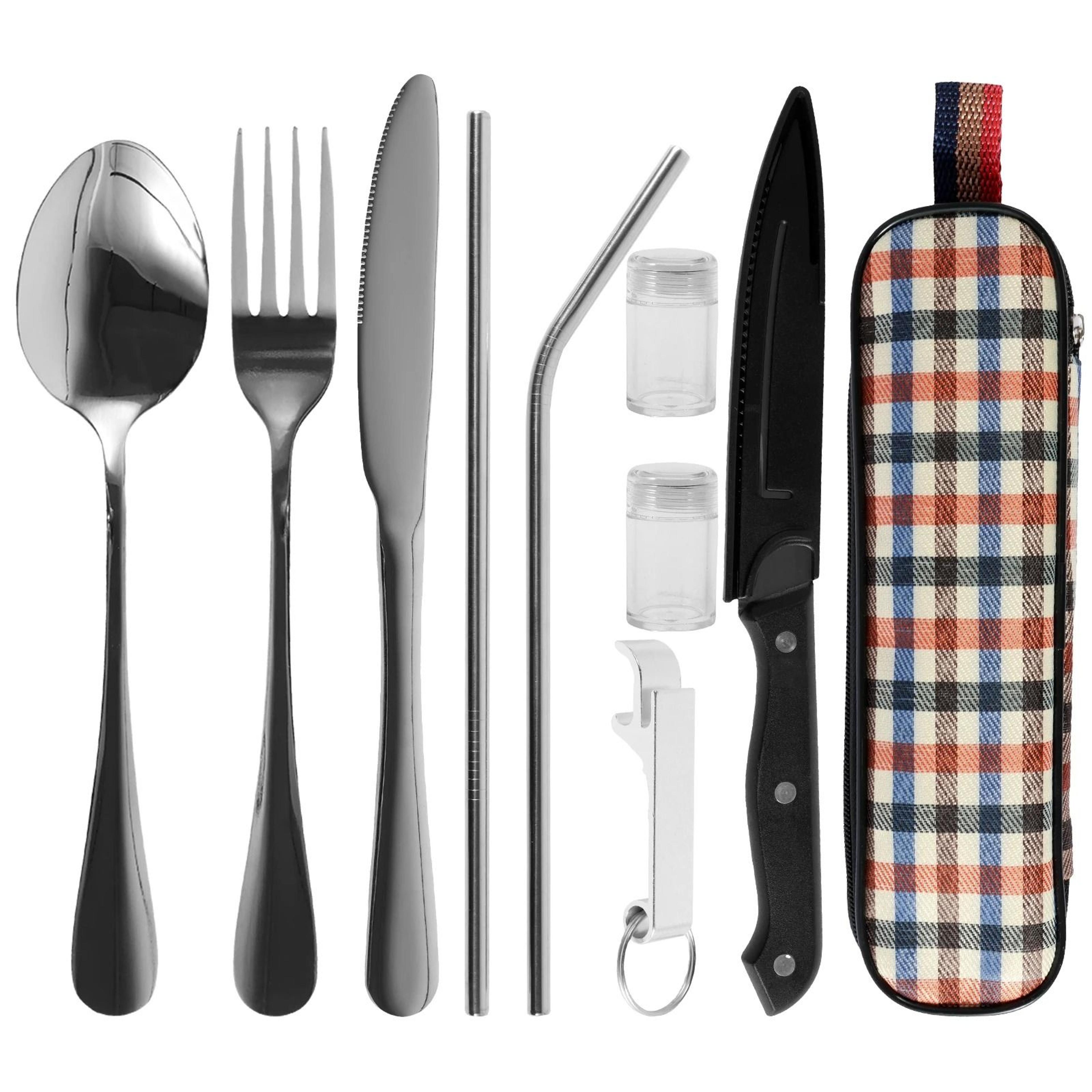 10 piece stainless steel travel cutlery set with portable storage bag