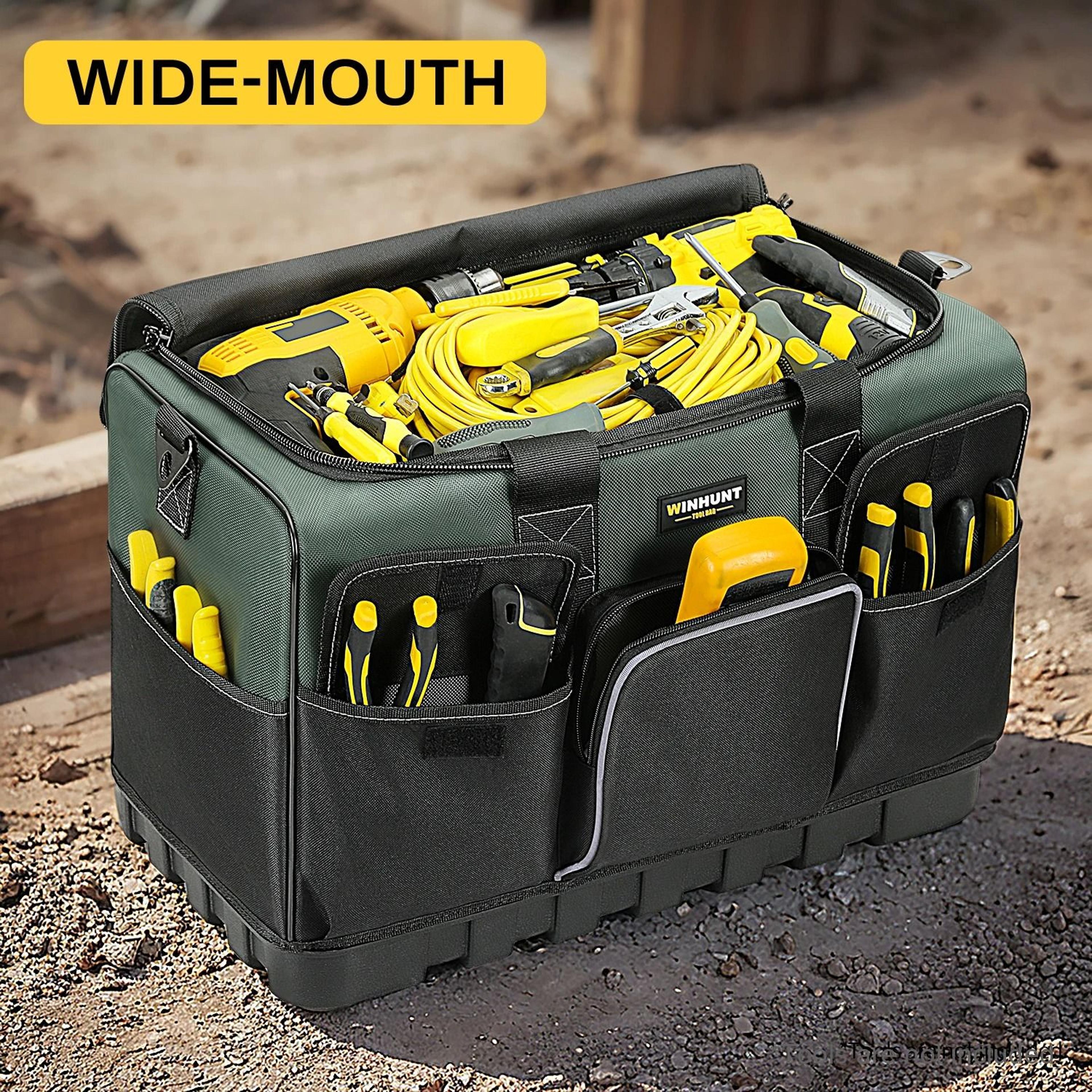 heavy-duty 16-pocket electrician tool bag with hard bottom