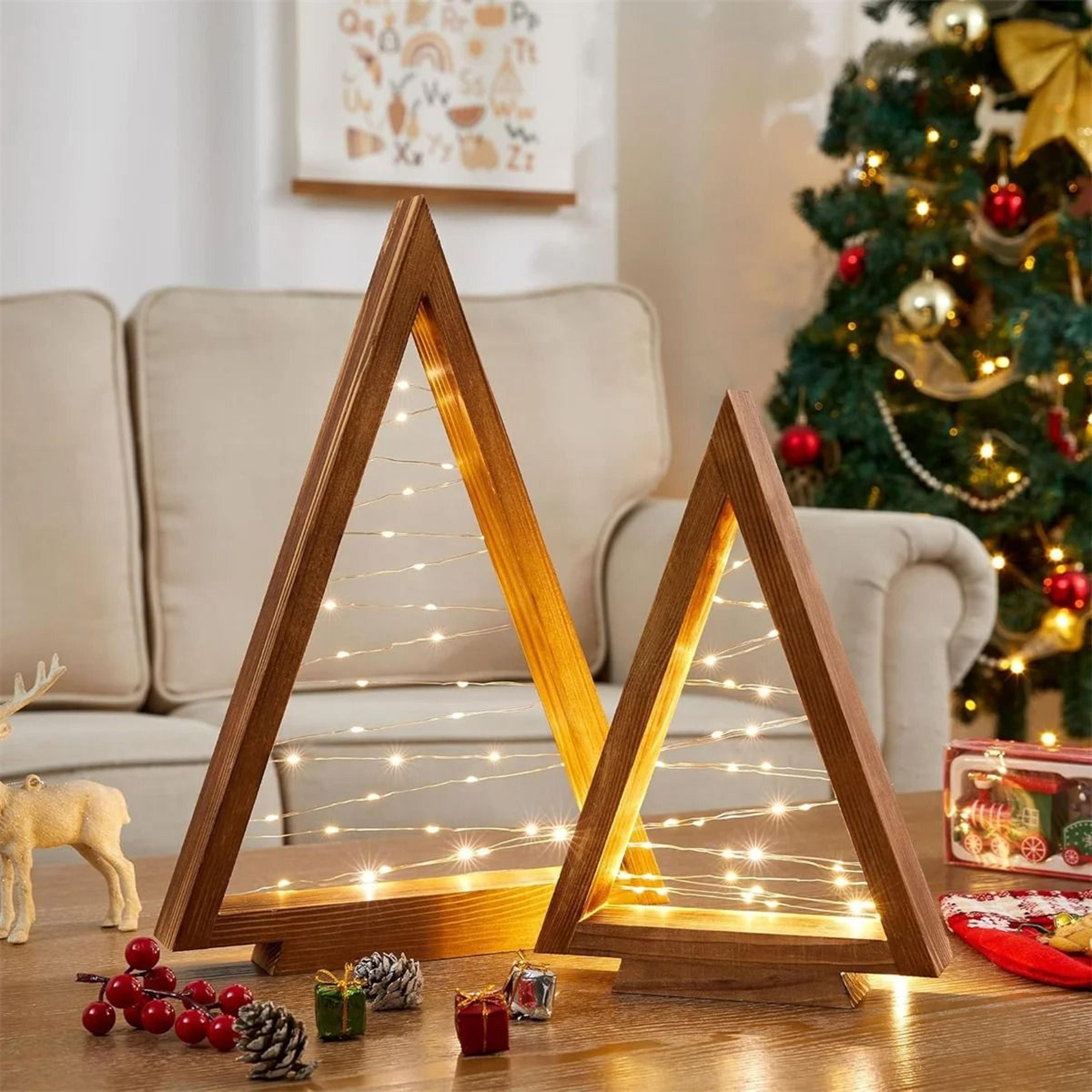 Wood Christmas Tree With Lights Set 3